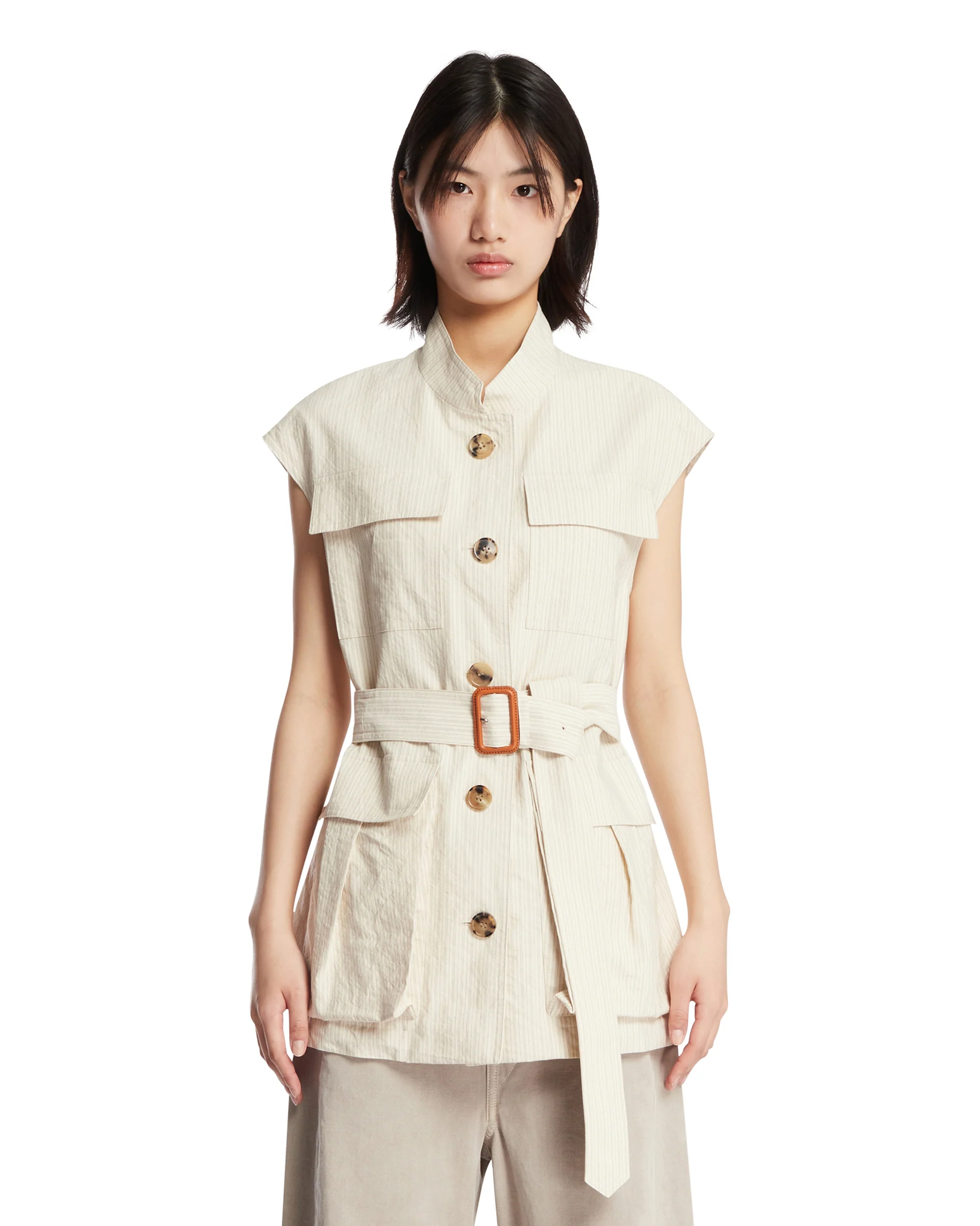 Gilet Con Cintura Beige