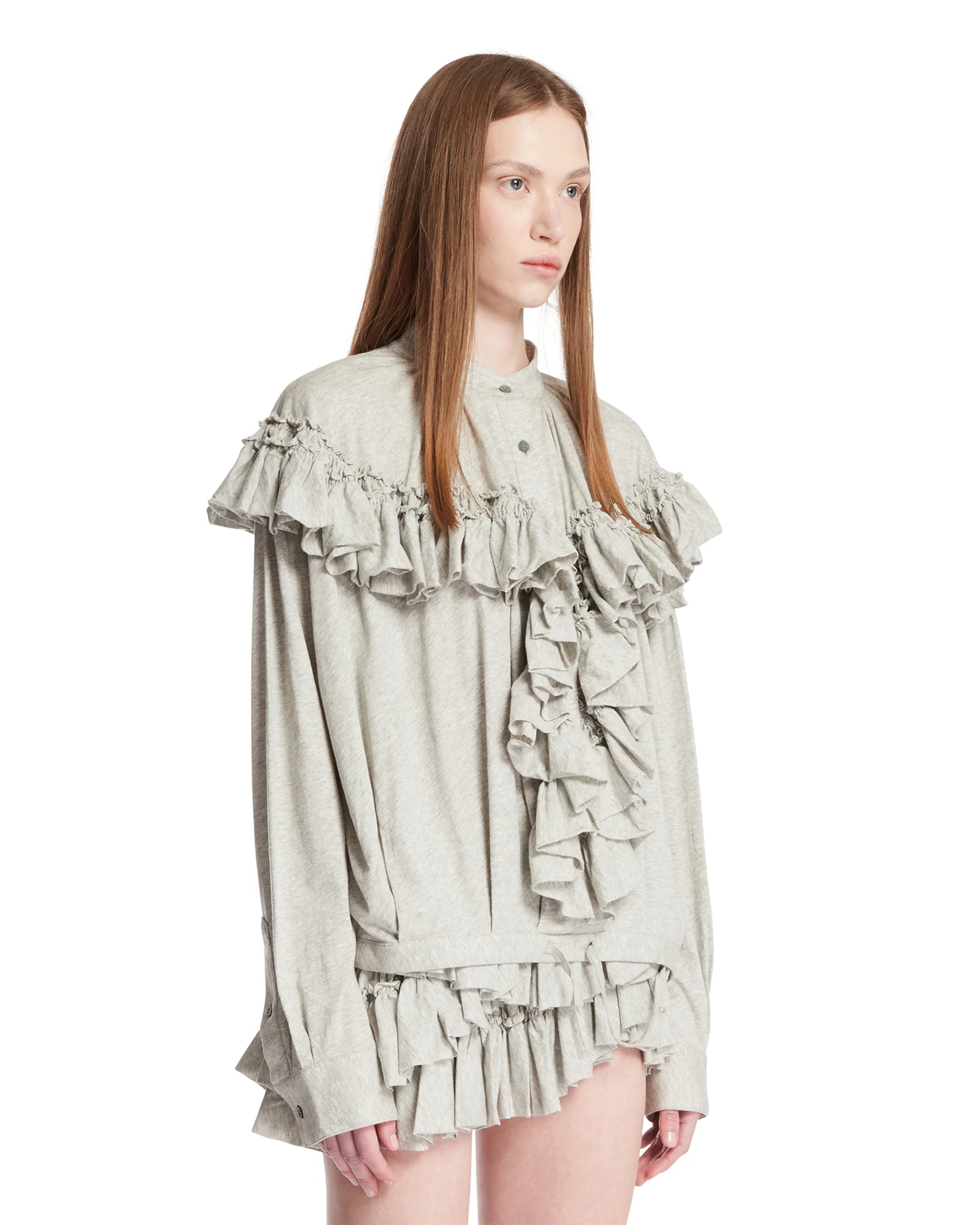 Blusa In Cotone Con Ruches Grigia - Image 2