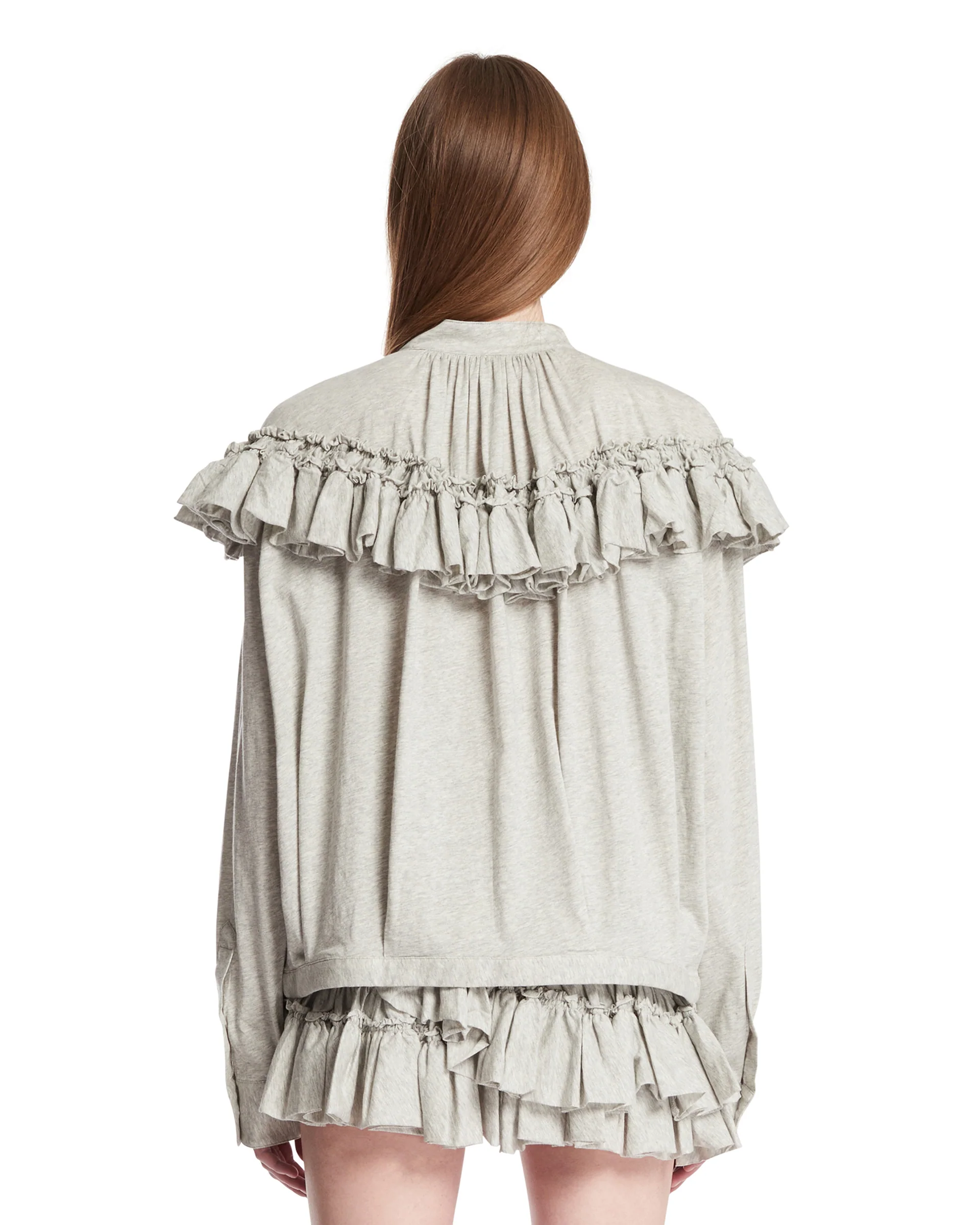 Blusa In Cotone Con Ruches Grigia - Image 5