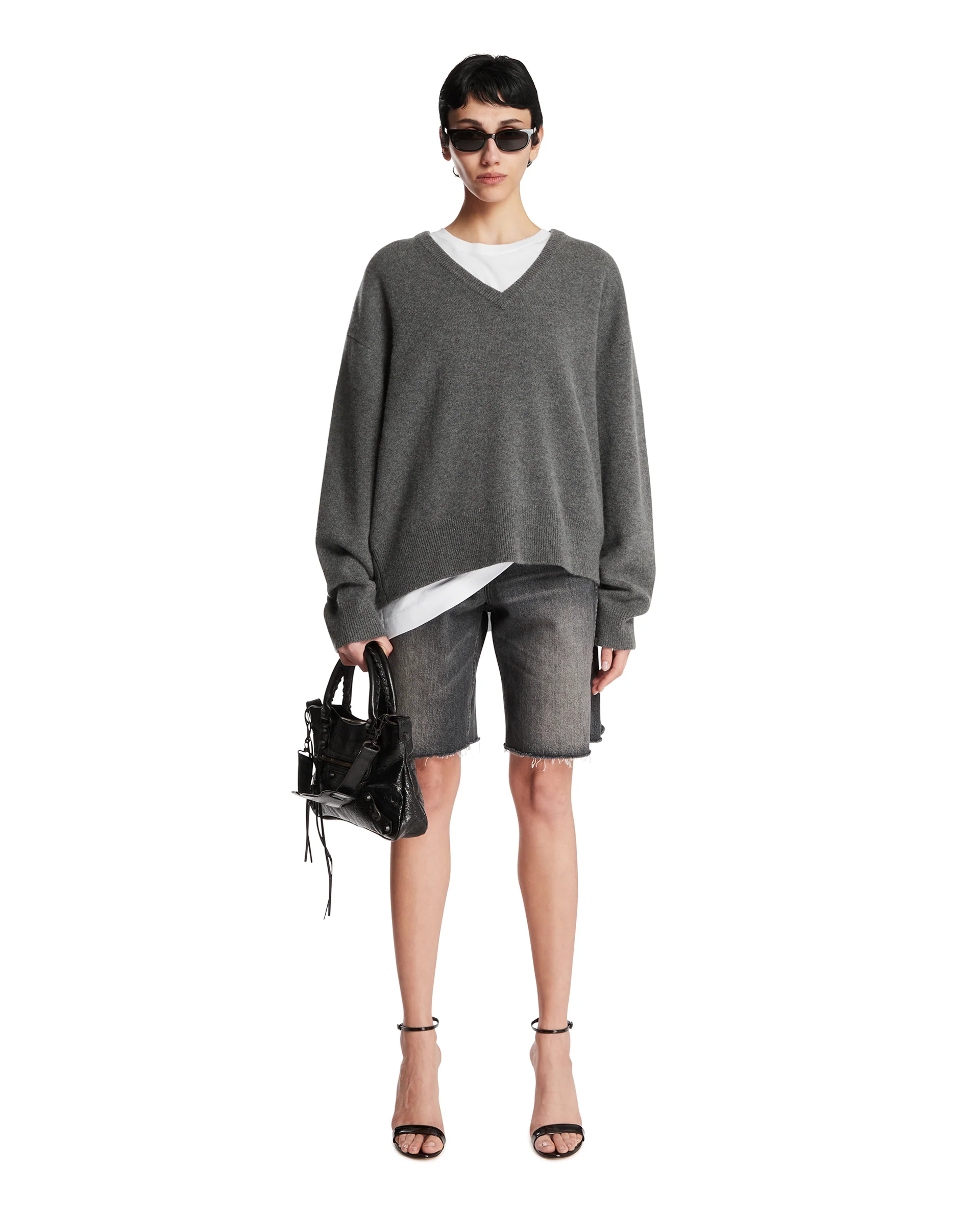Maglione Con Scollo A V Grigio - Image 3