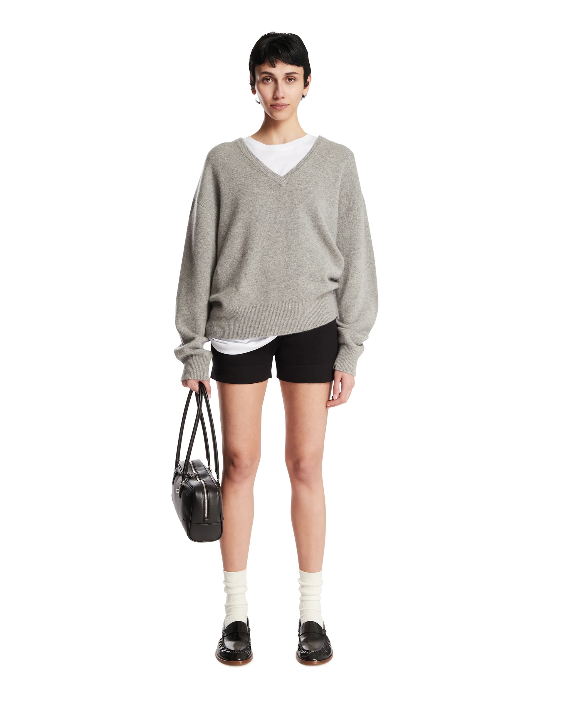 Maglione Con Scollo A V Grigio Chiaro - Image 3