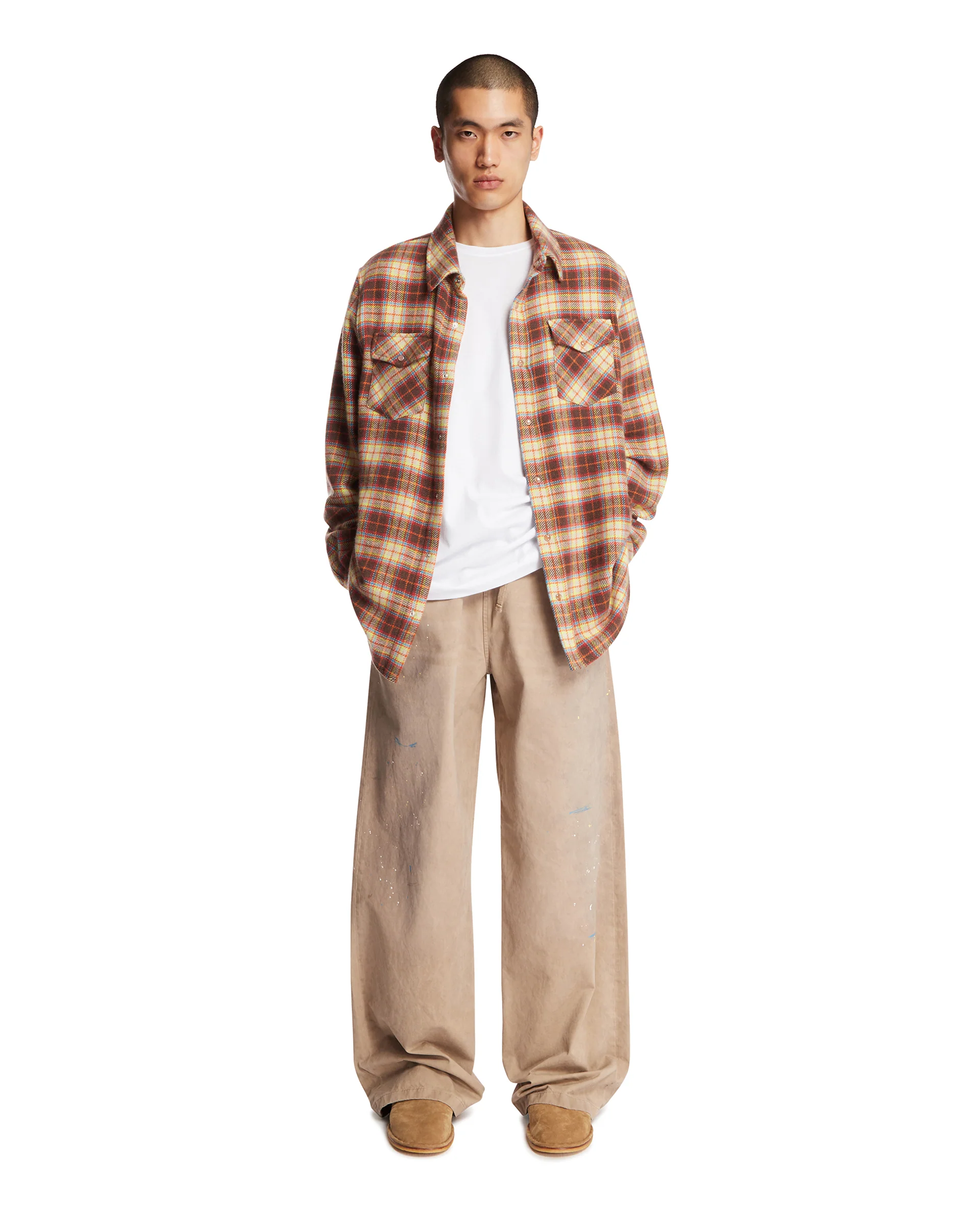 Camicia A Quadri In Cashmere Marrone - Image 3