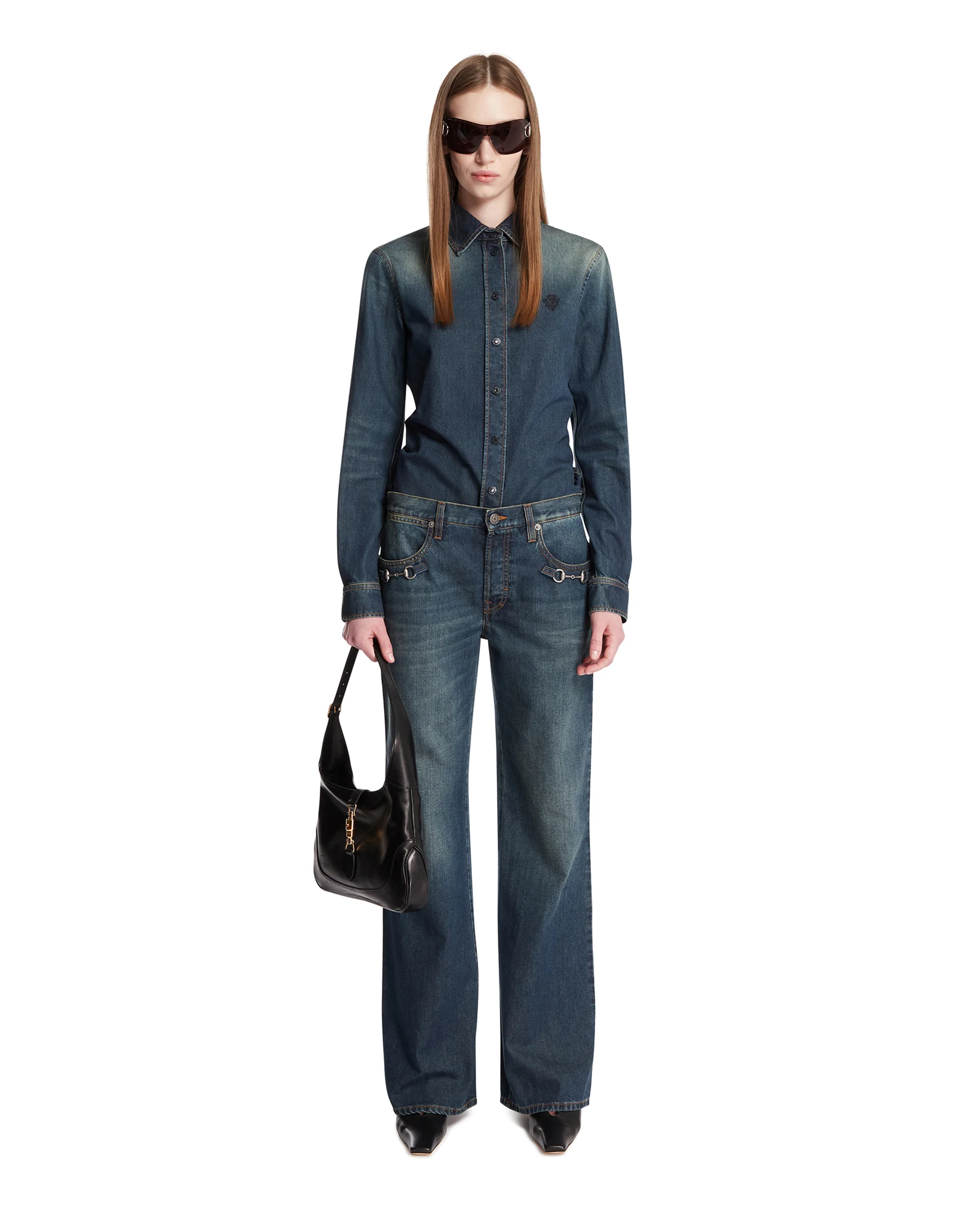 Camicia In Denim Con Ricamo Blu - Image 3
