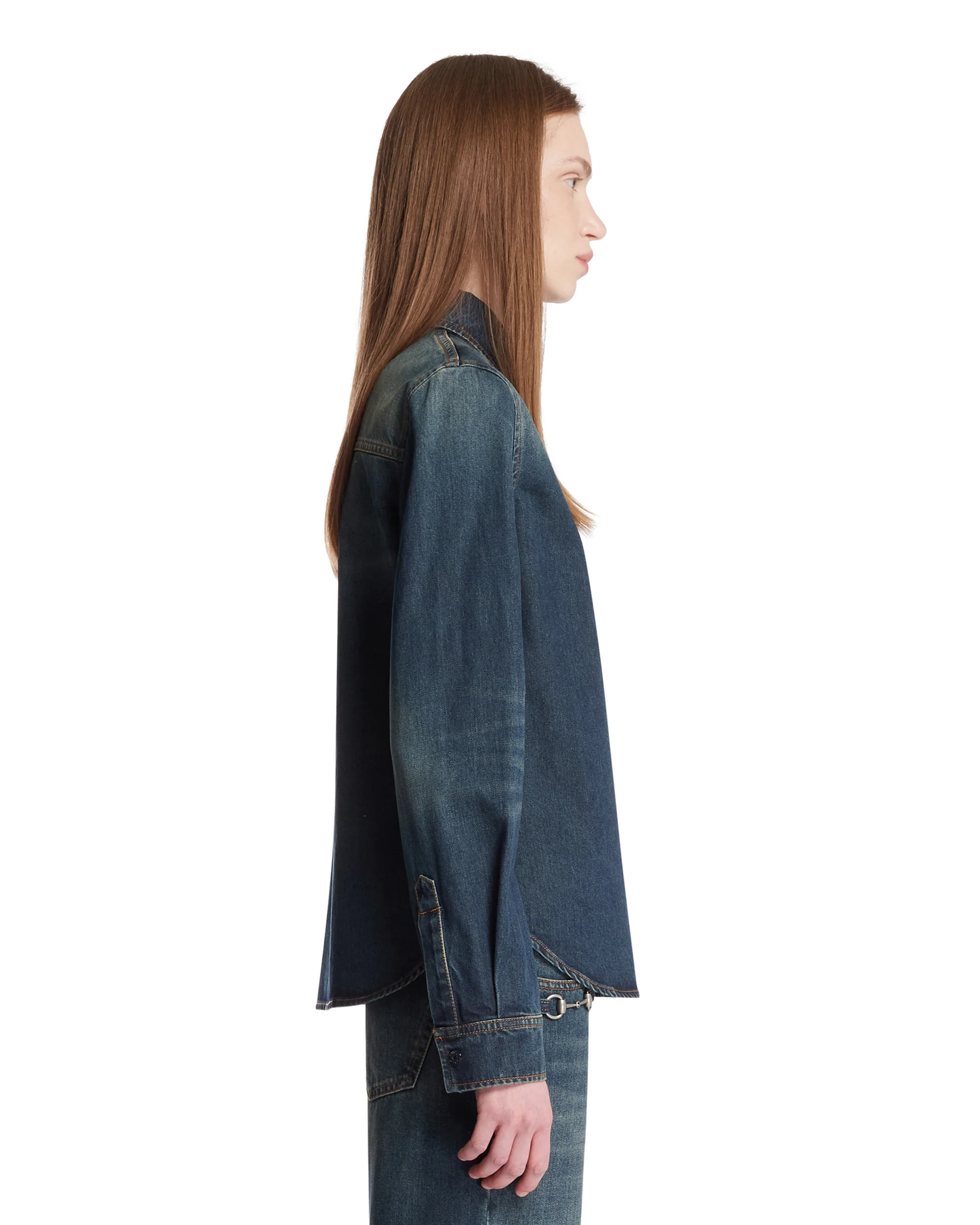 Camicia In Denim Con Ricamo Blu - Image 4