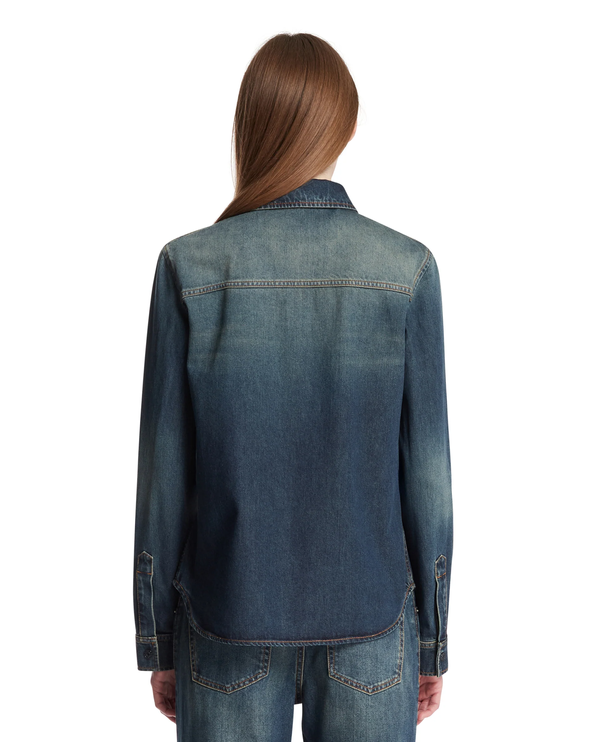 Camicia In Denim Con Ricamo Blu - Image 5