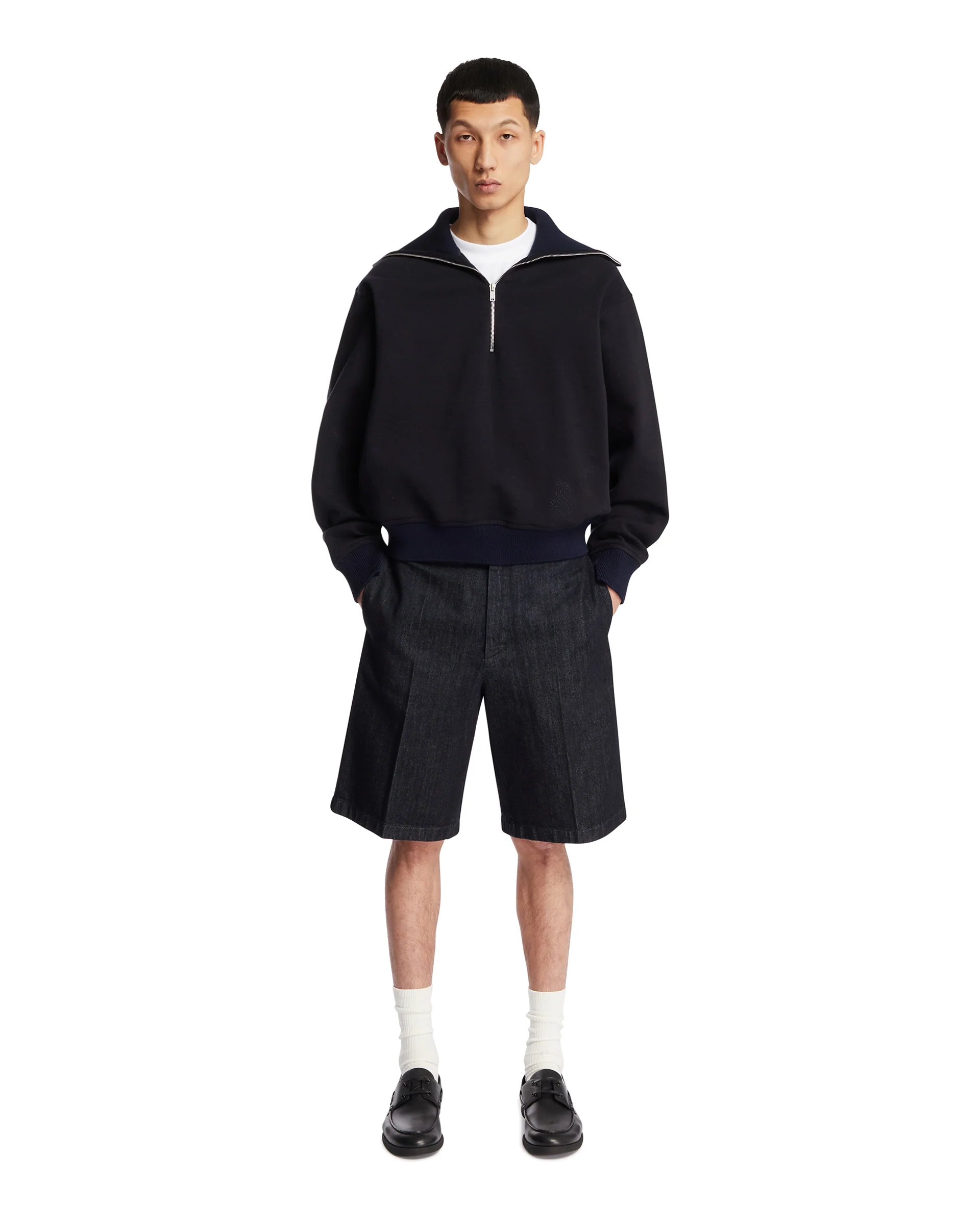 Felpa In Cotone Con Zip Blu - Image 3
