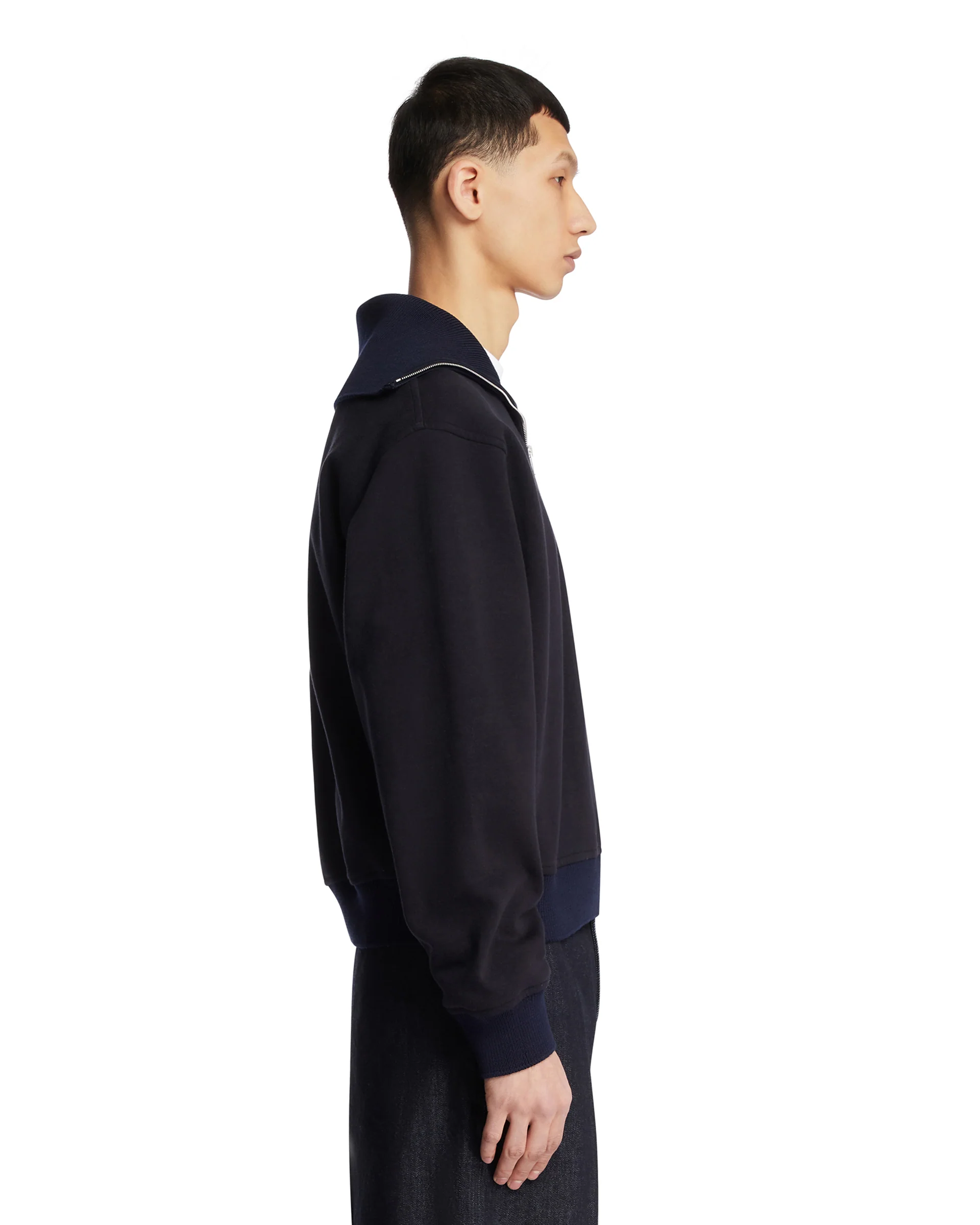 Felpa In Cotone Con Zip Blu - Image 4