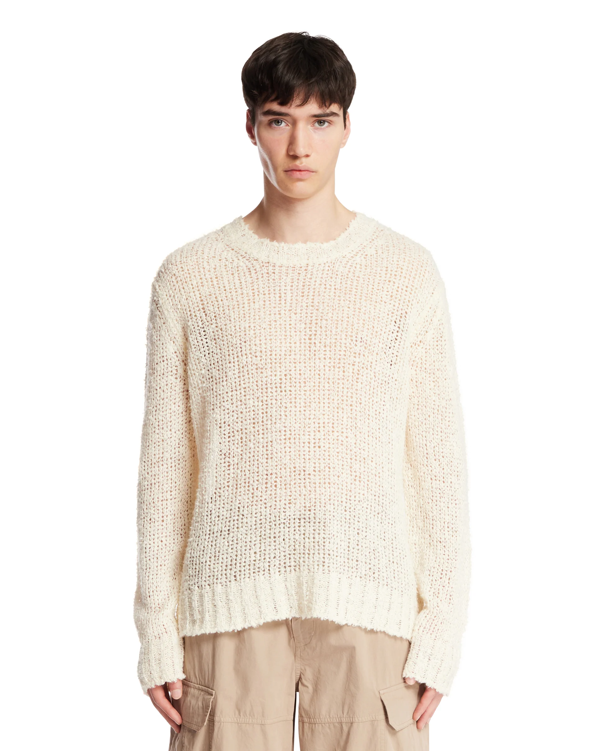 Maglione Traforato In Lino Bianco