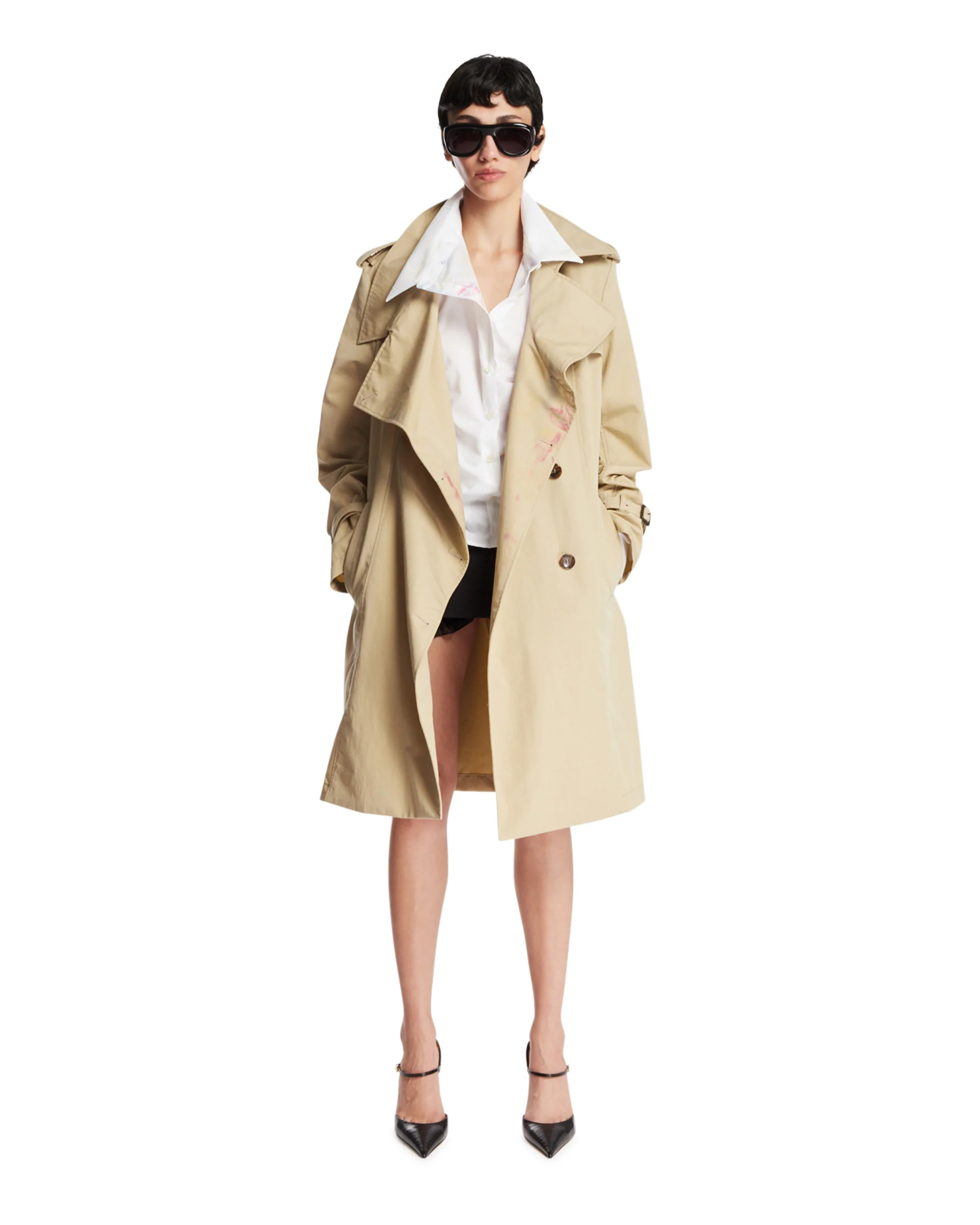 Trench Corto Con Cintura Beige - Image 3
