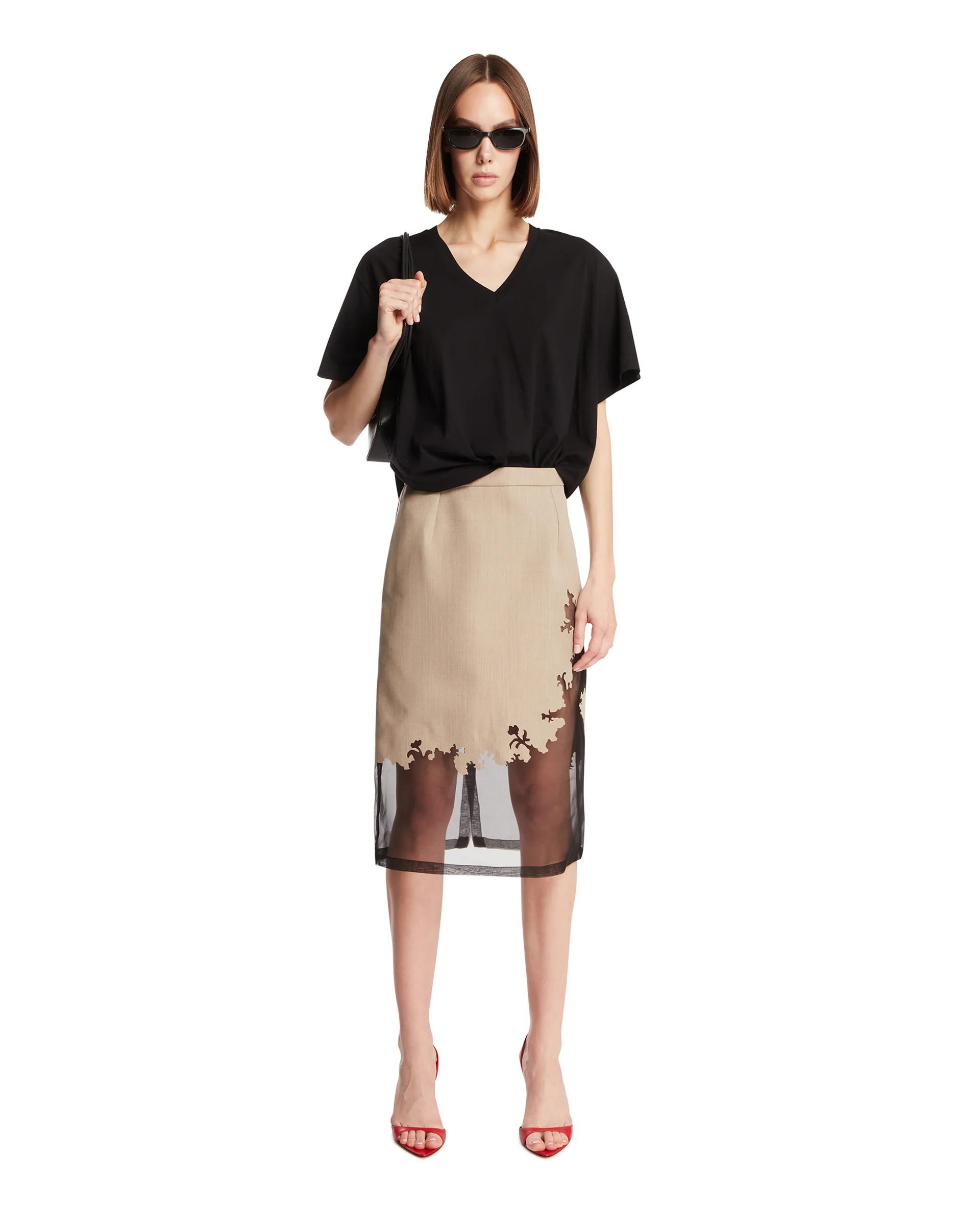Gonna In Lana E Seta Beige - Image 3