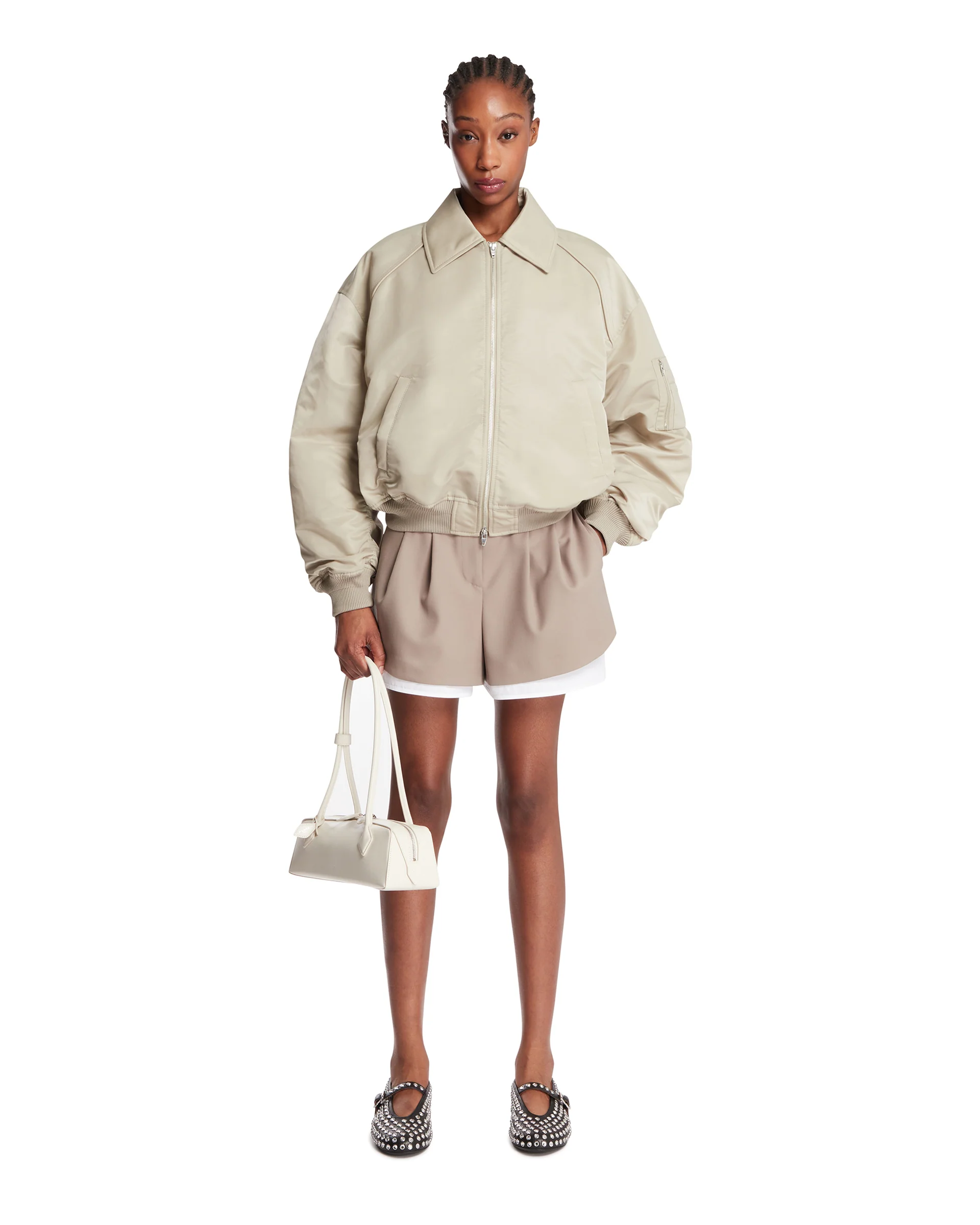 Giacca Bomber In Nylon Beige - Image 3