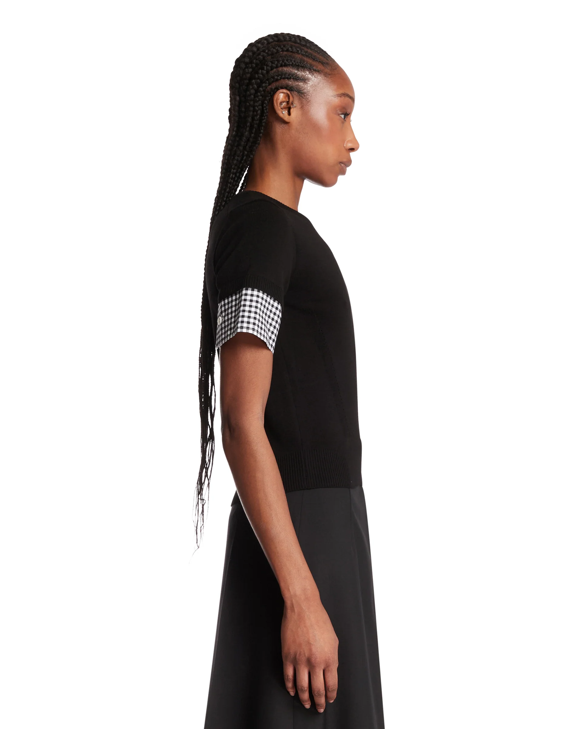 T-Shirt Con Inserti A Quadri Nera - Image 4