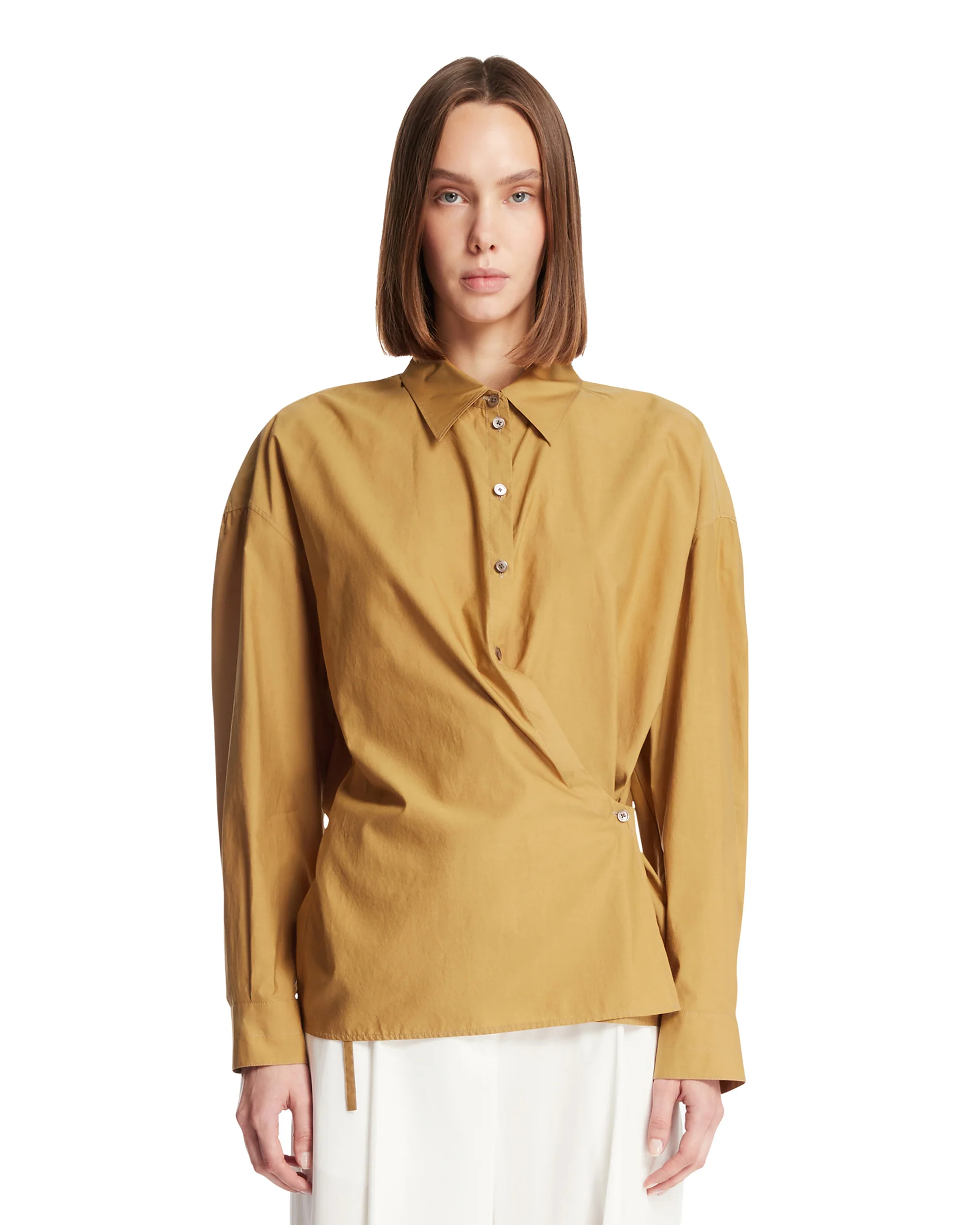 Camicia Twisted In Cotone E Seta Beige