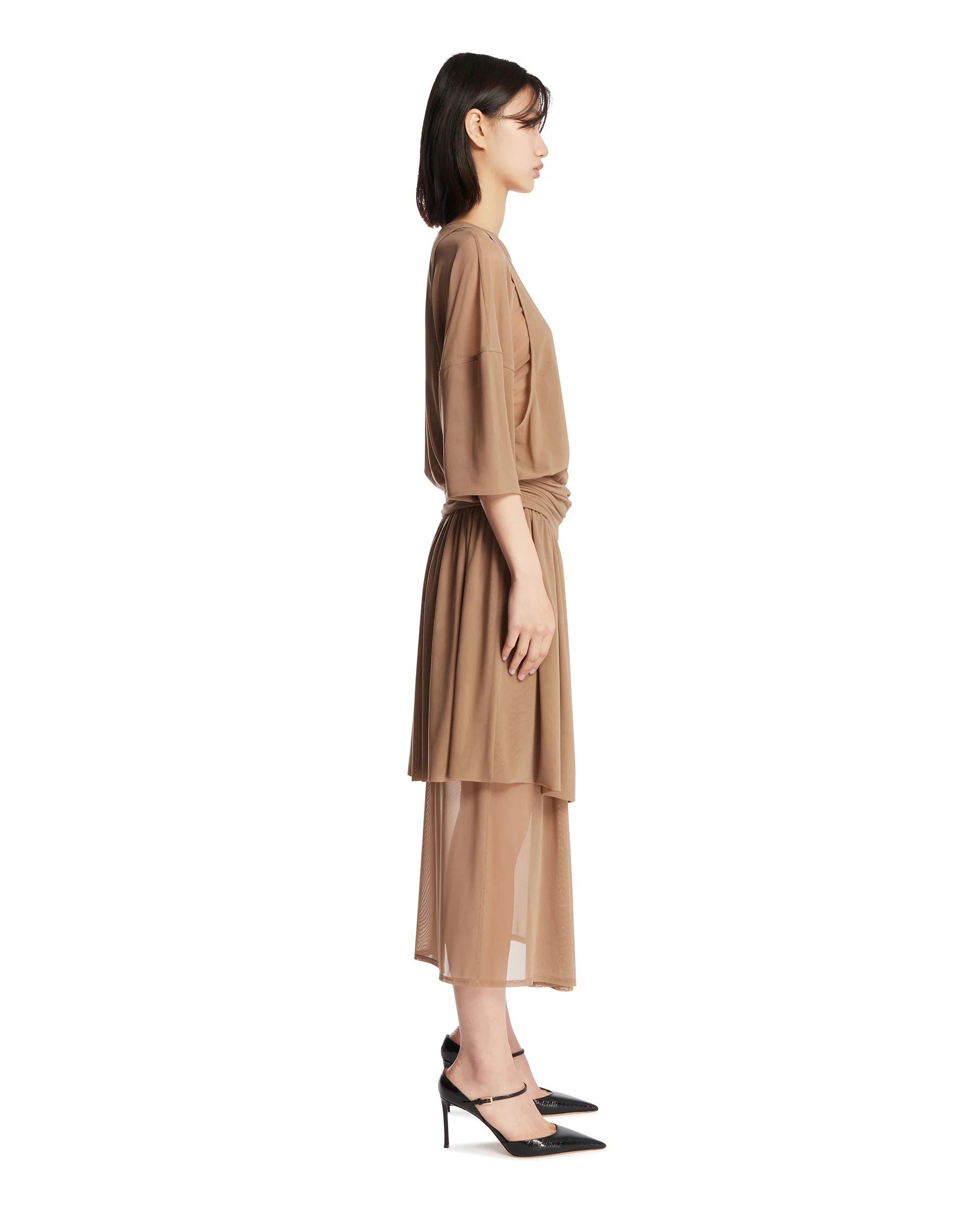 Abito A Doppio Strato Beige - Image 4