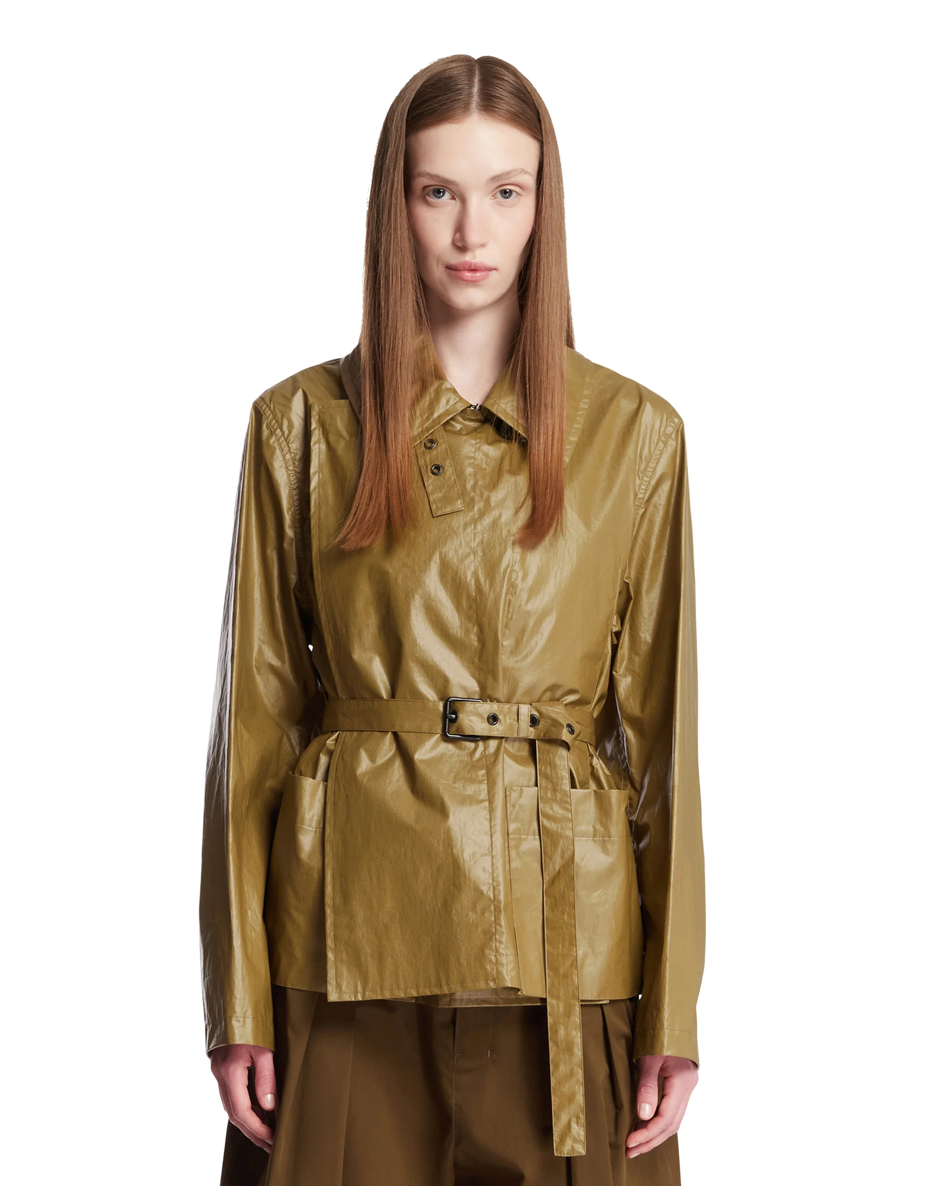 Giacca Con Cintura Marrone
