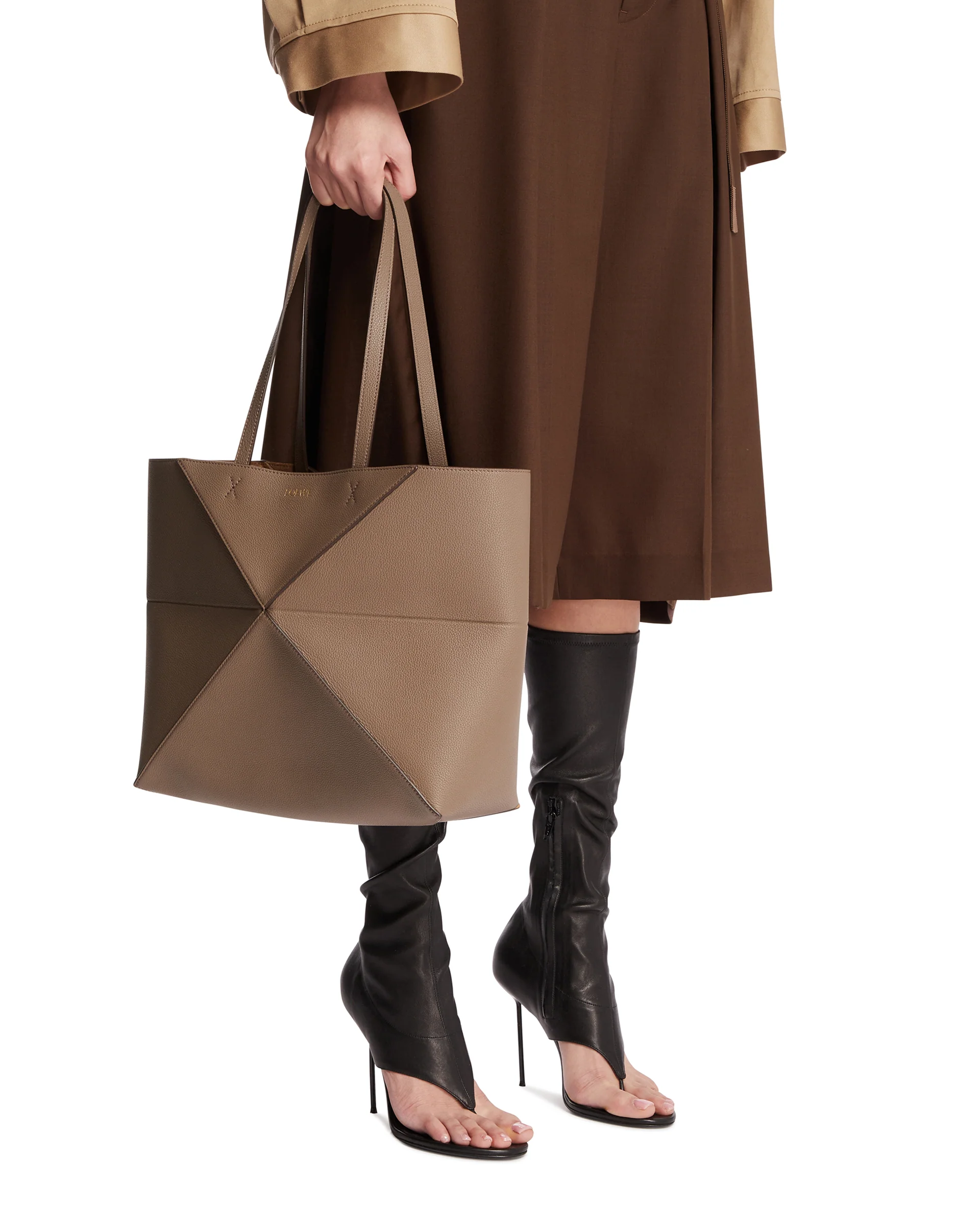 Borsa Fold Puzzle Tote Media Marrone - Image 3