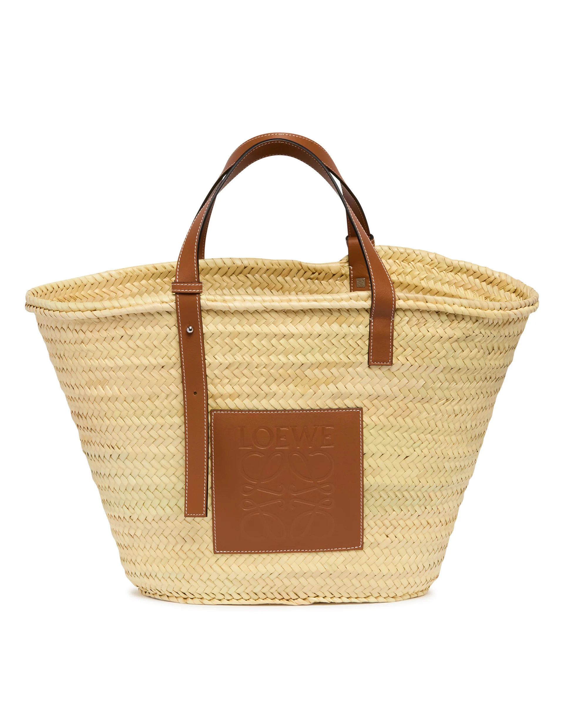 Borsa Basket In Foglia di Palma E Pelle