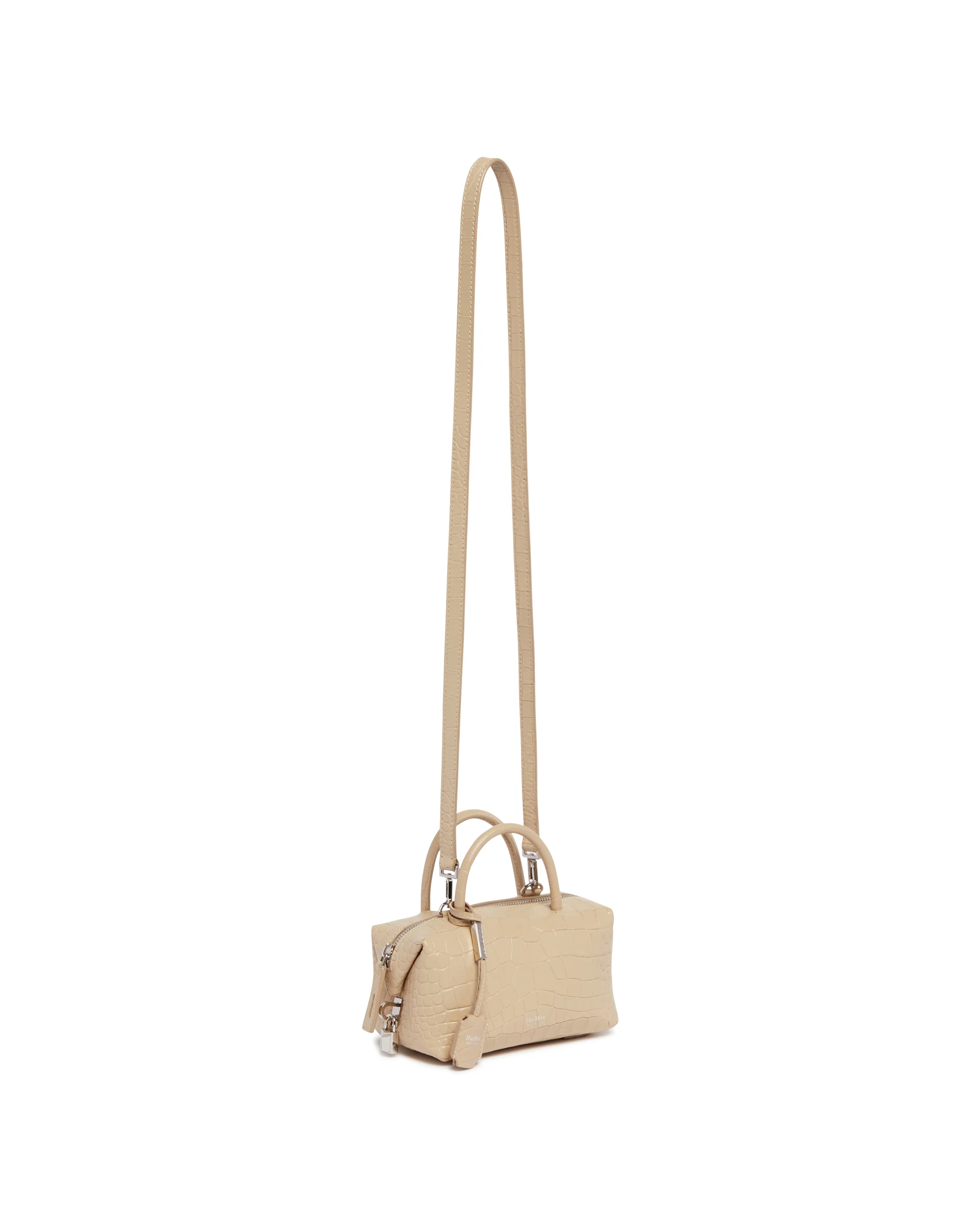 Borsa Bauletto Piccola Holdall In Pelle Beige - Image 5