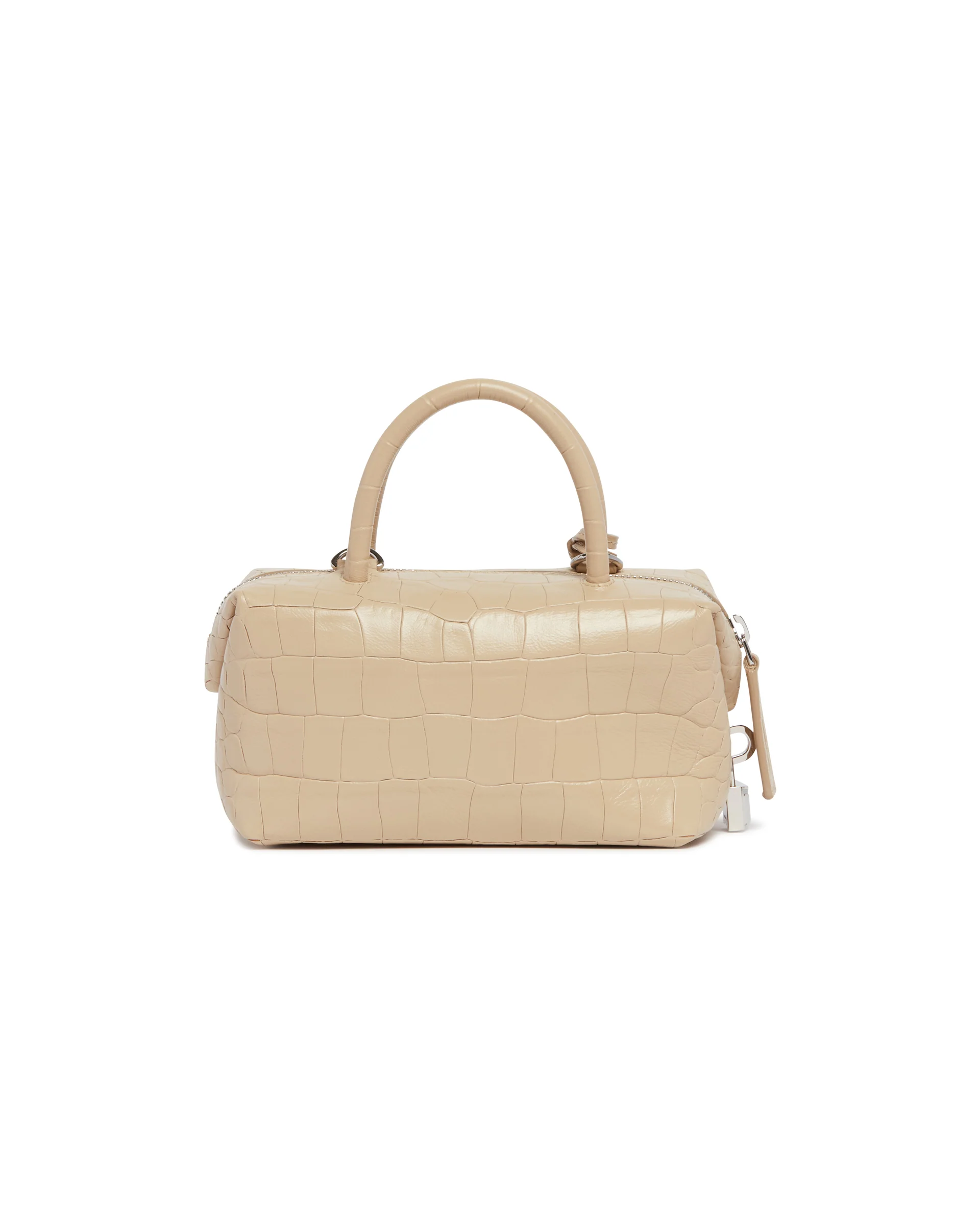 Borsa Bauletto Piccola Holdall In Pelle Beige - Image 6