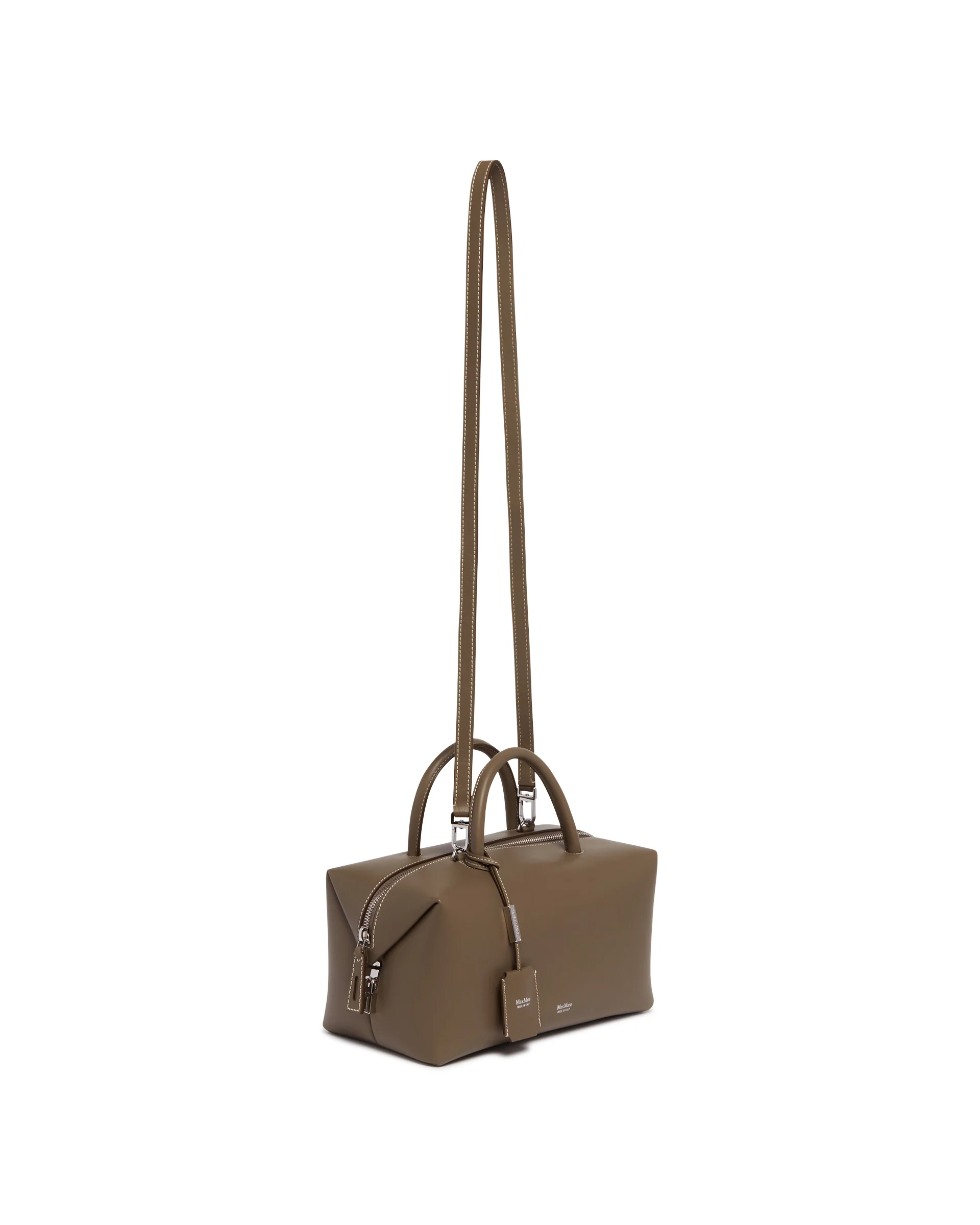 Borsa Bauletto Media Holdall In Pelle Color Taupe - Image 5