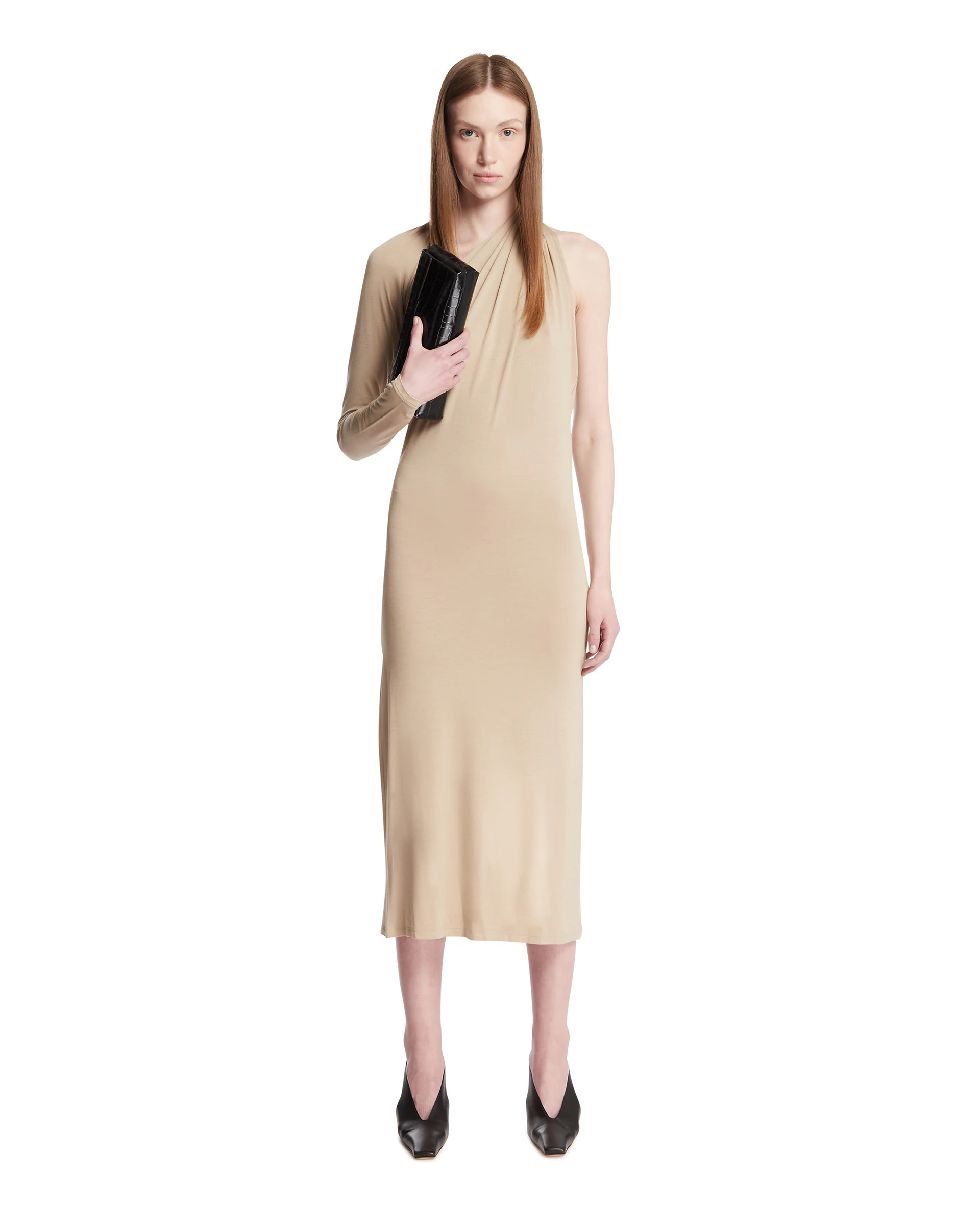 Abito Monospalla In Jersey Beige - Image 3