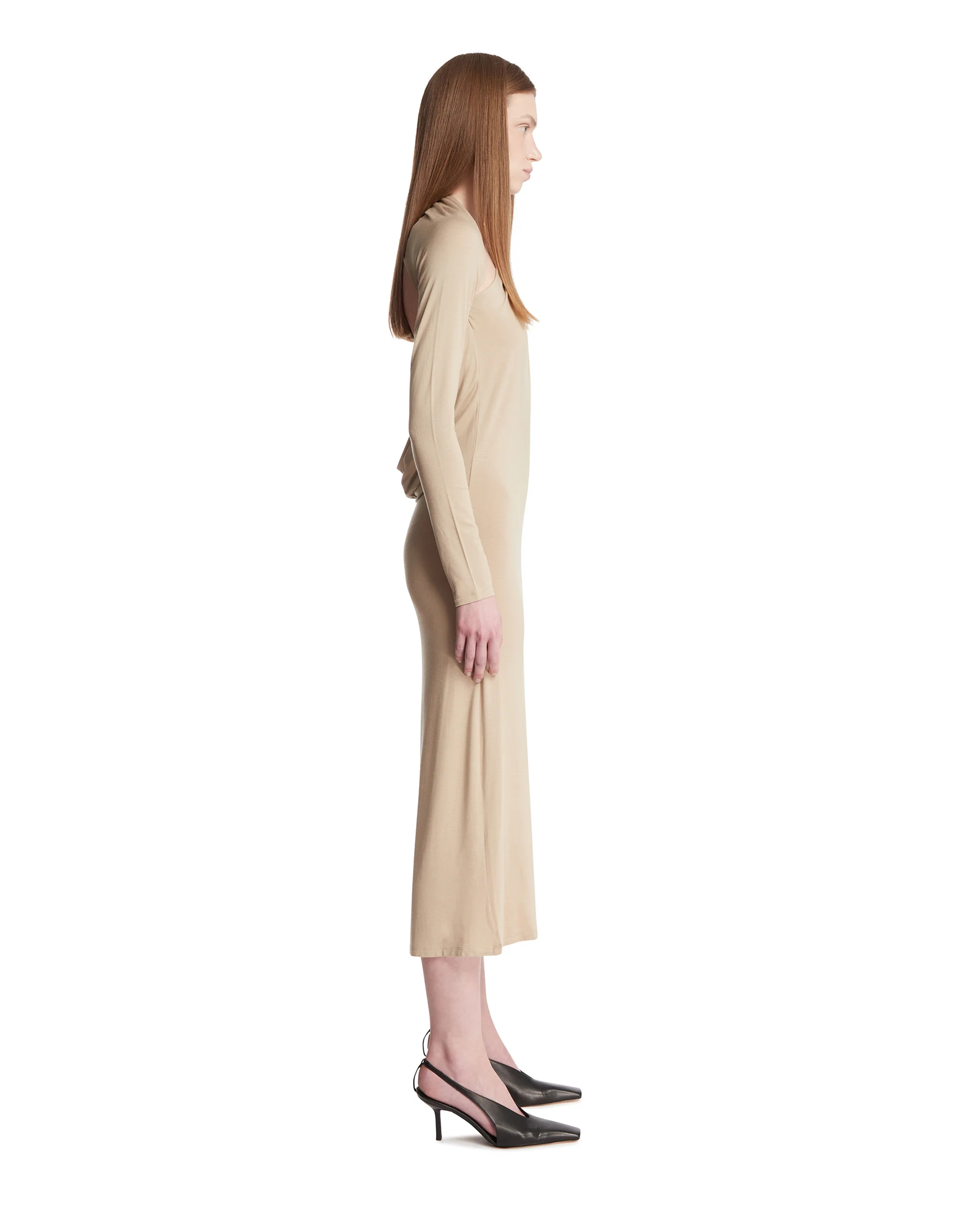 Abito Monospalla In Jersey Beige - Image 4