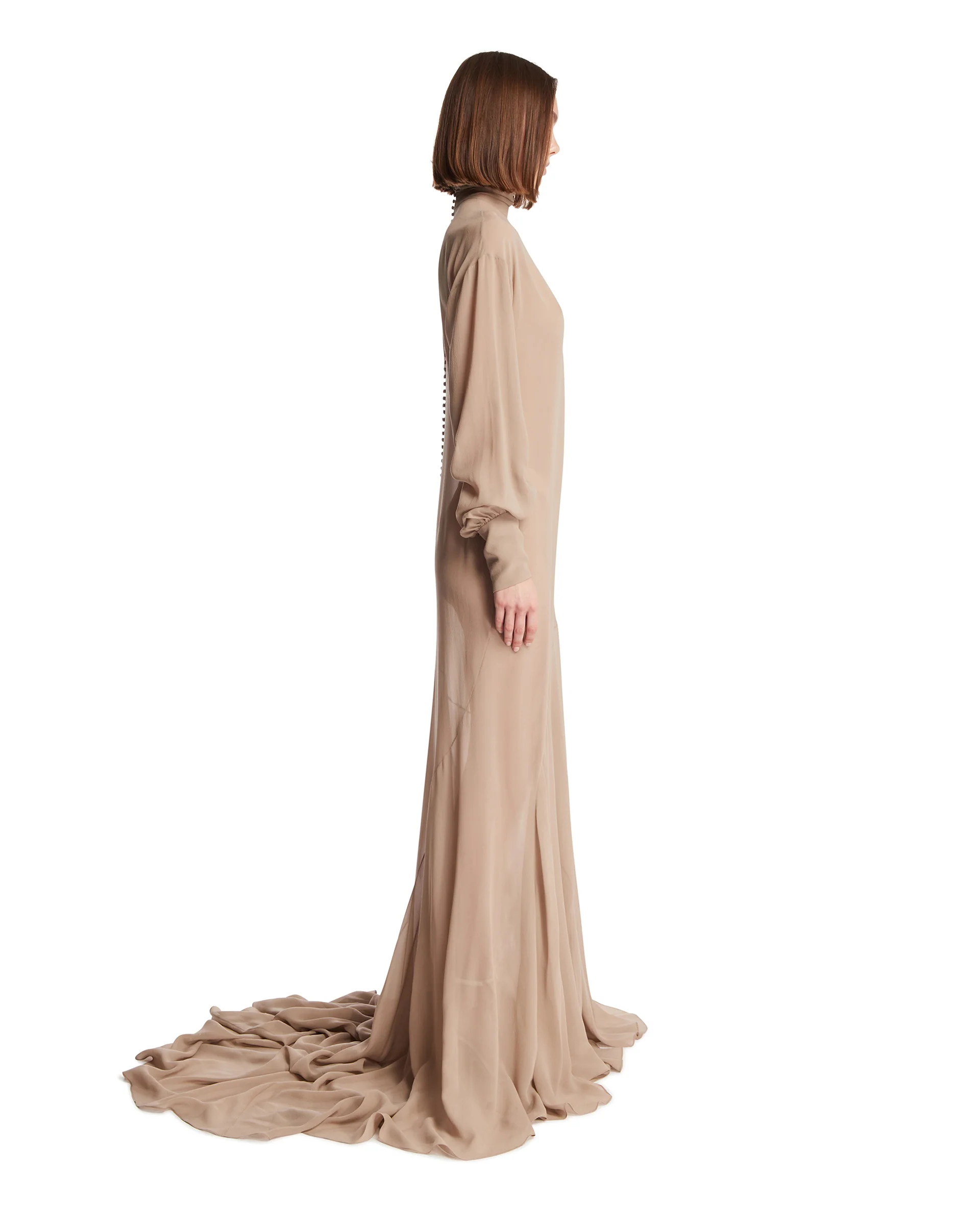 Abito Trasparente A Collo Alto Beige - Image 4