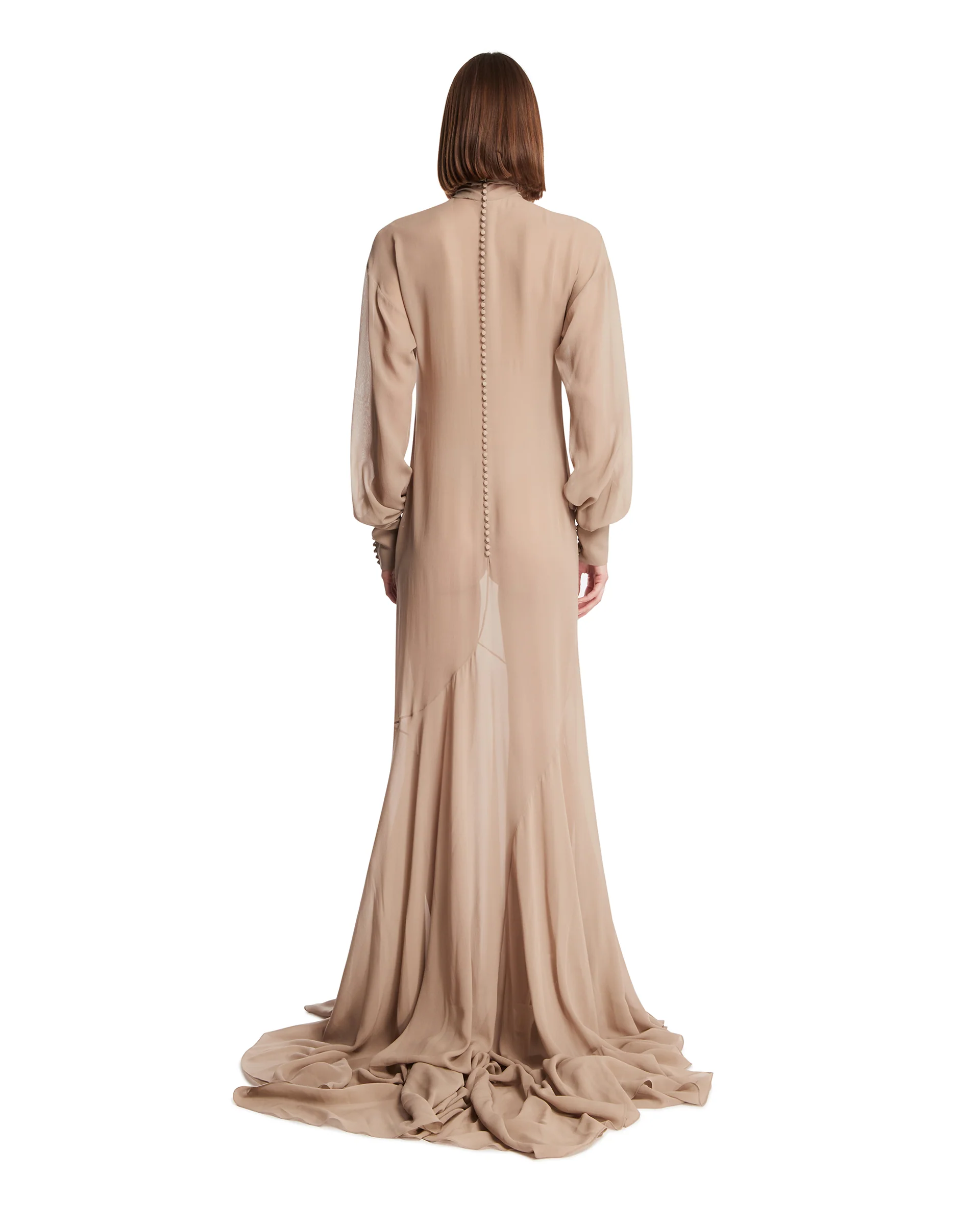 Abito Trasparente A Collo Alto Beige - Image 5