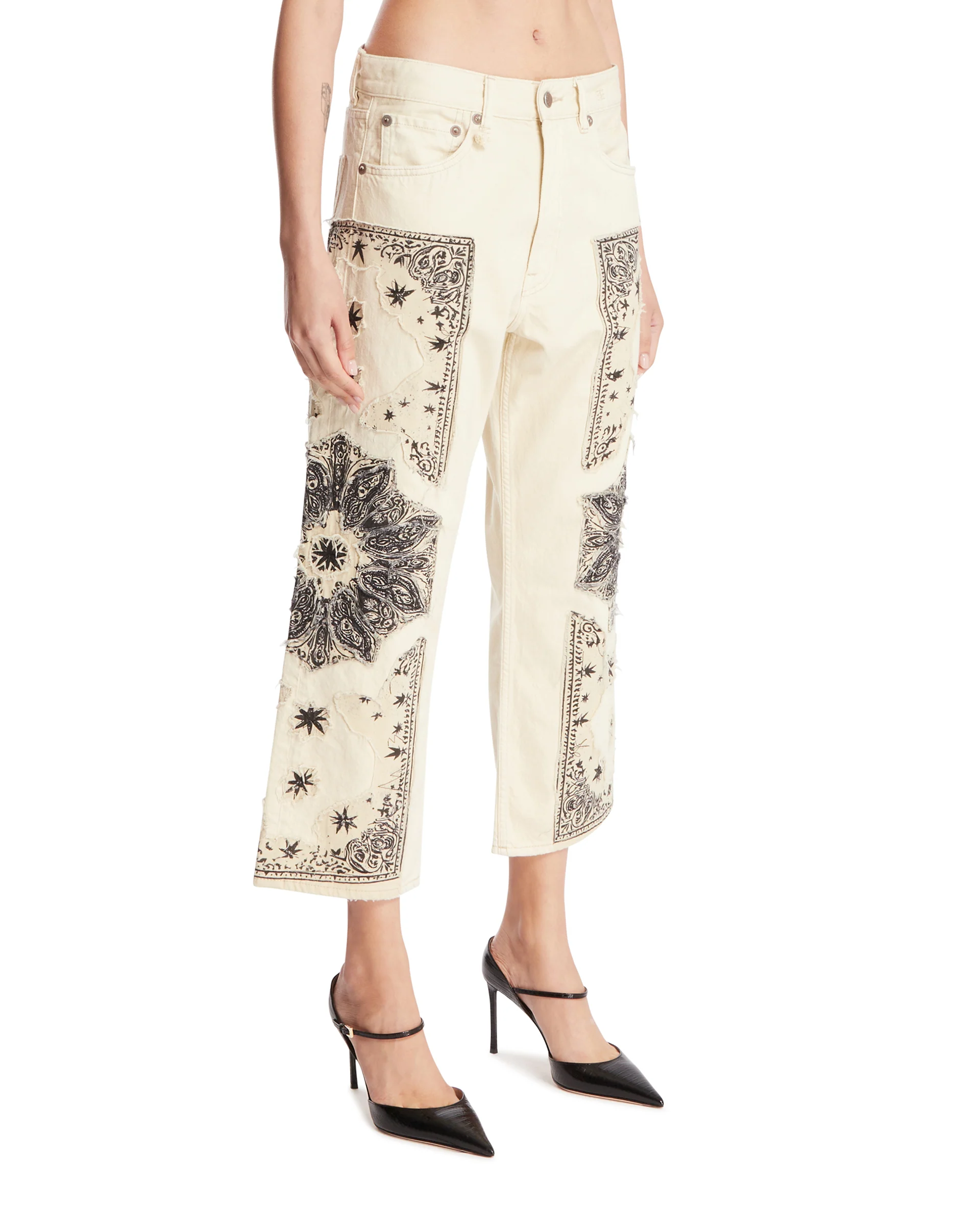 Jeans Cropped Applique Bianchi - Image 2