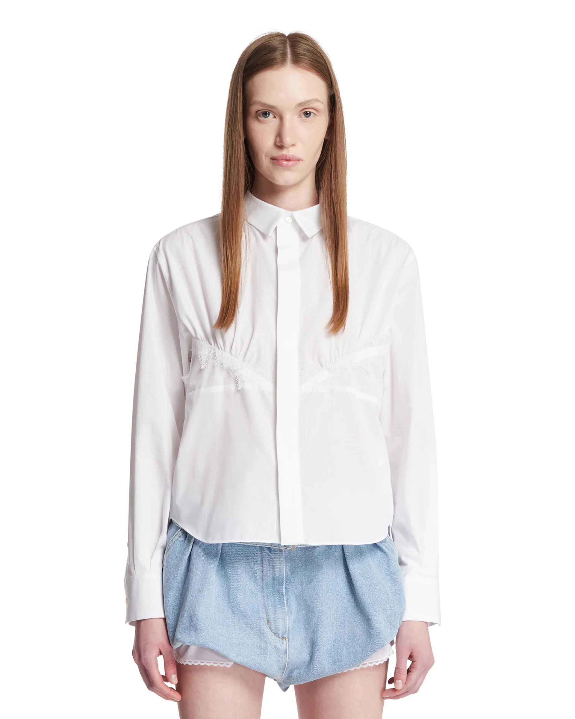 Camicia Con Inserti In Pizzo Bianca