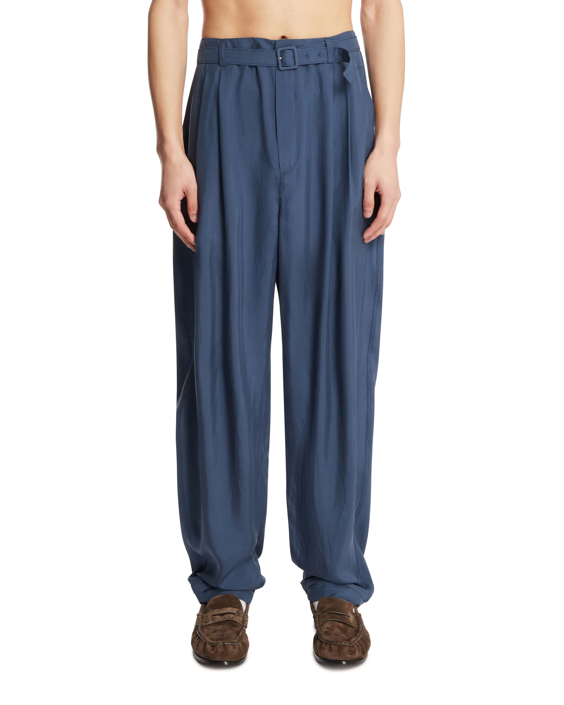 Pantaloni Con Cintura In Seta Blu