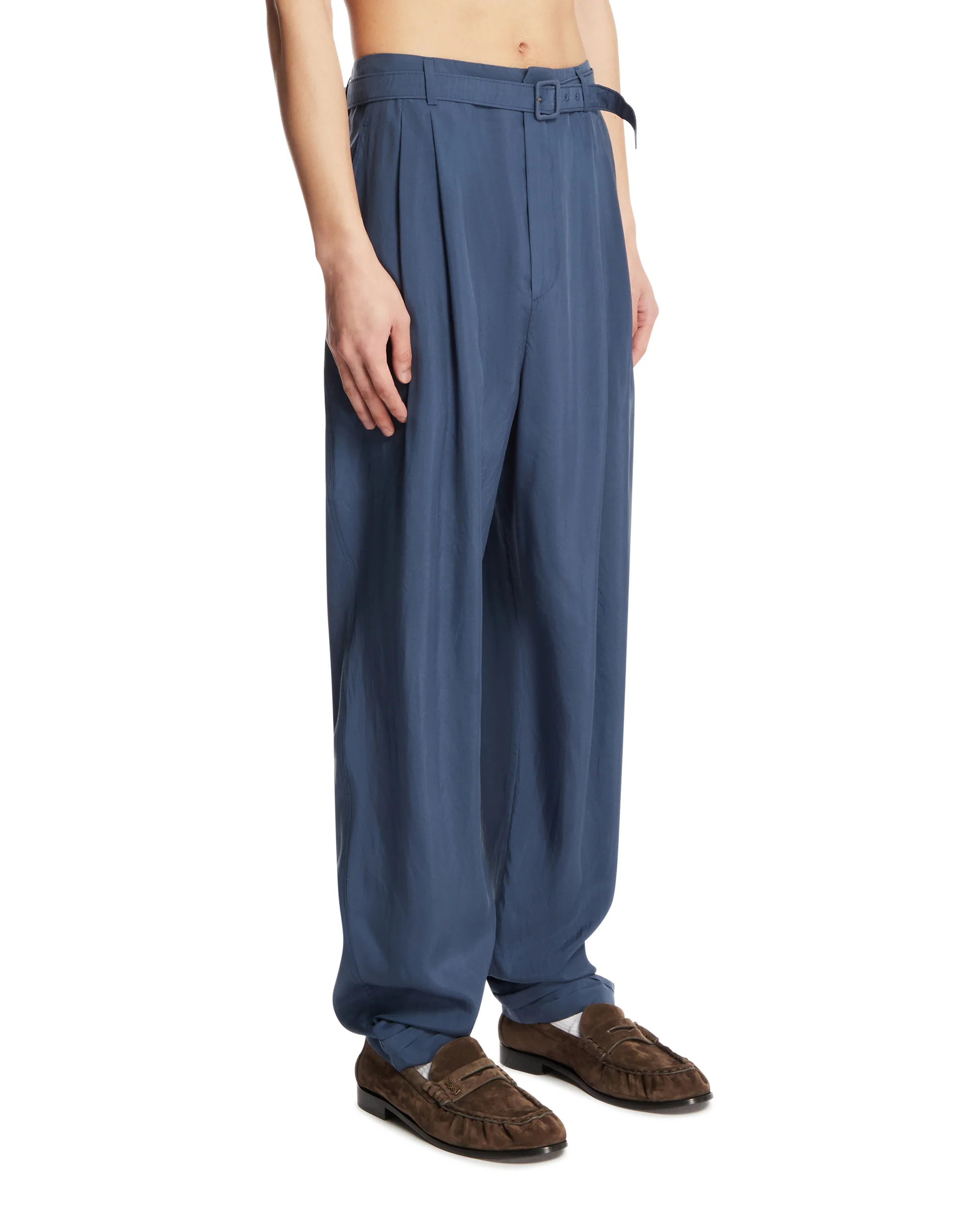 Pantaloni Con Cintura In Seta Blu - Image 2