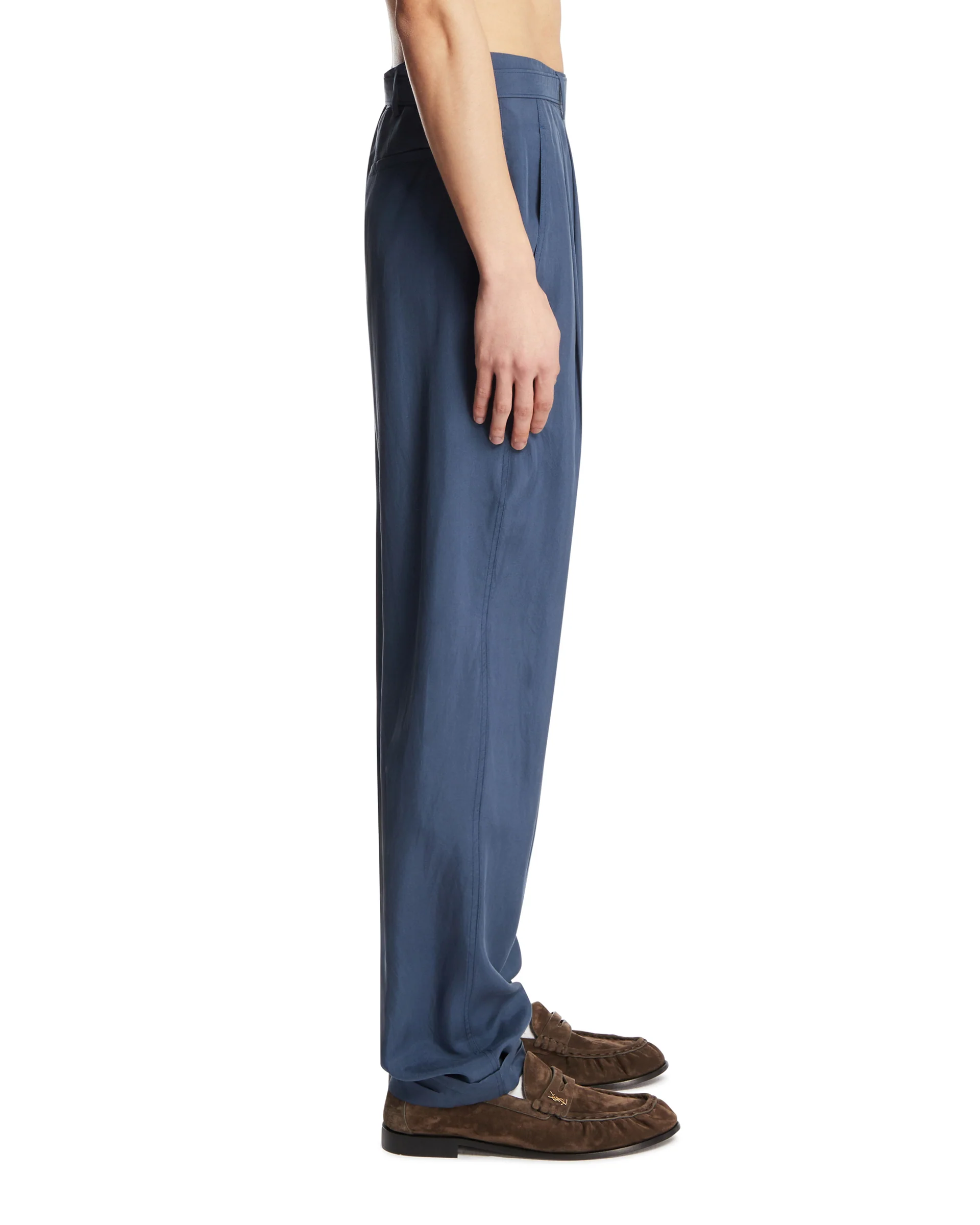 Pantaloni Con Cintura In Seta Blu - Image 4