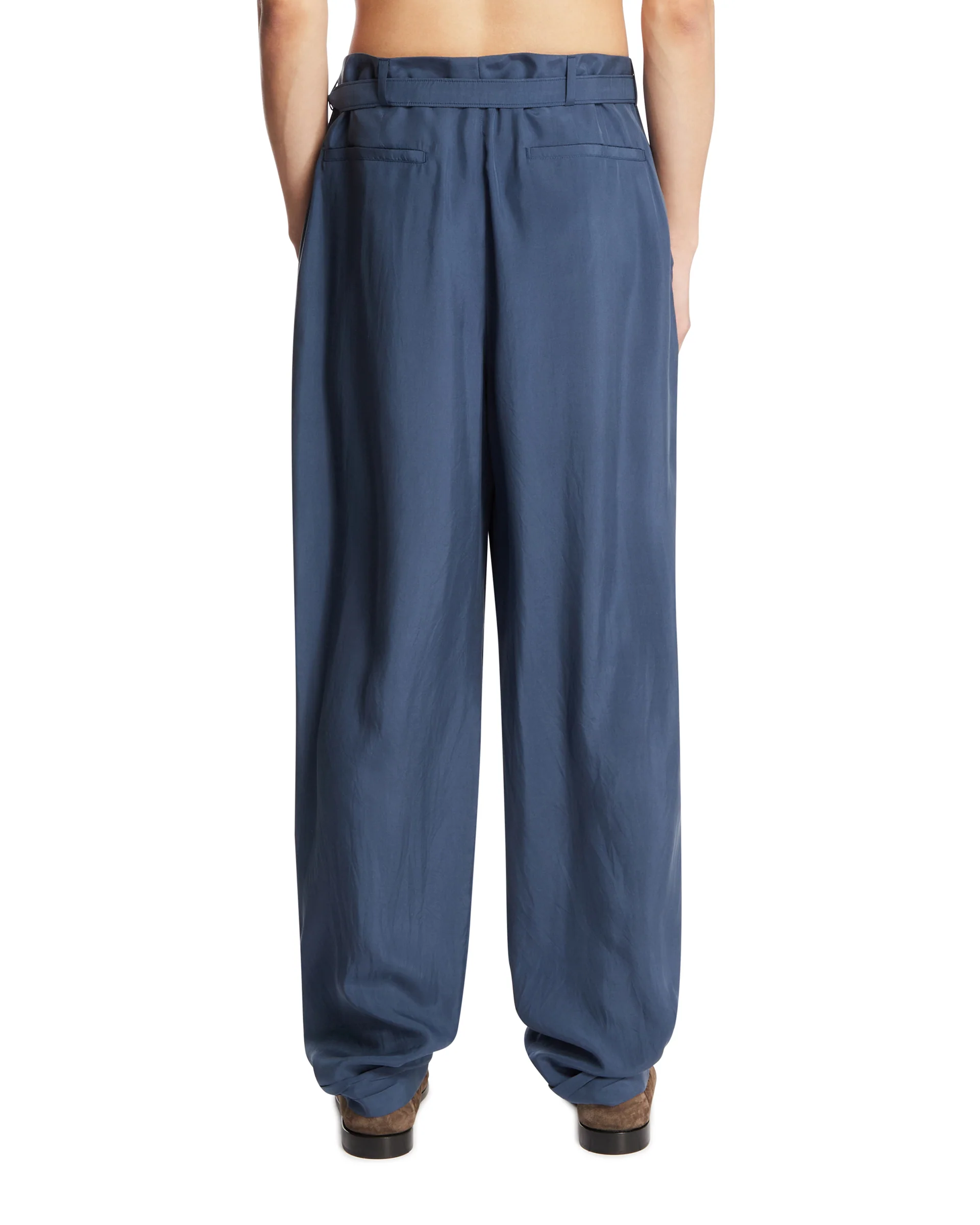 Pantaloni Con Cintura In Seta Blu - Image 5