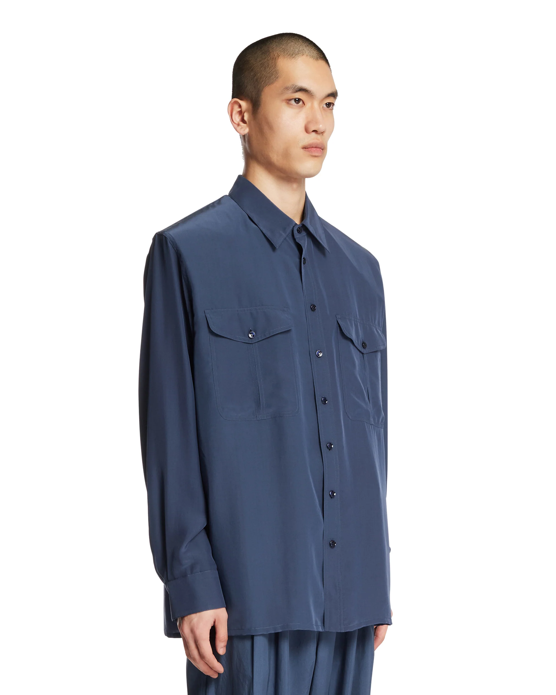 Camicia In Viscosa E Seta Blu - Image 2