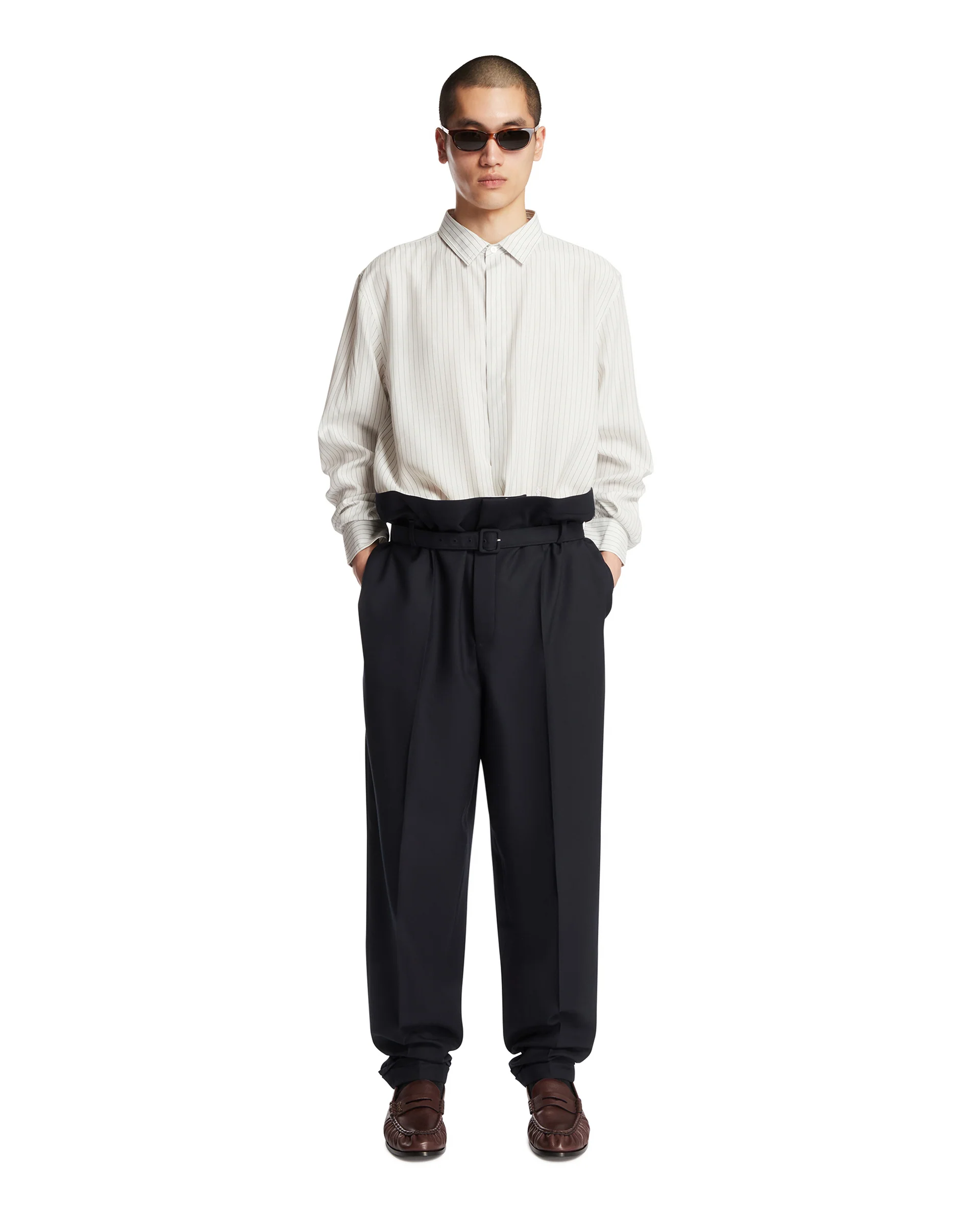 Pantaloni Paperbag In Lana Blu - Image 3