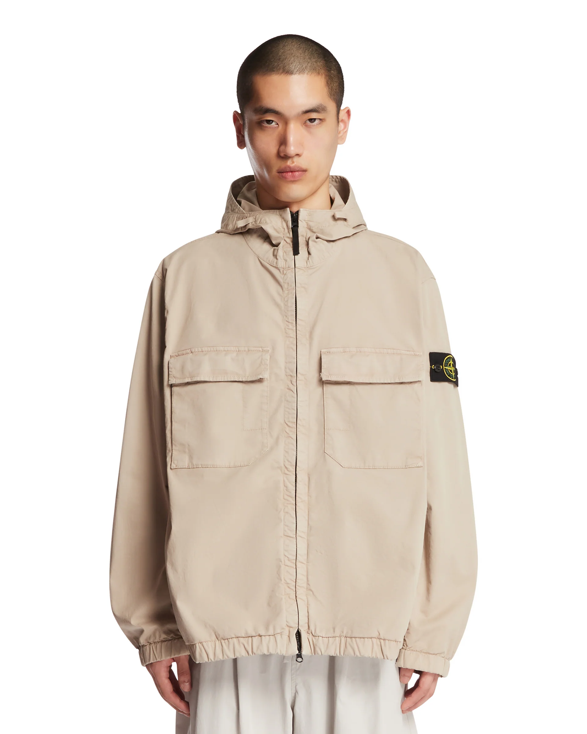 Giacca A Vento Beige Con Cappuccio