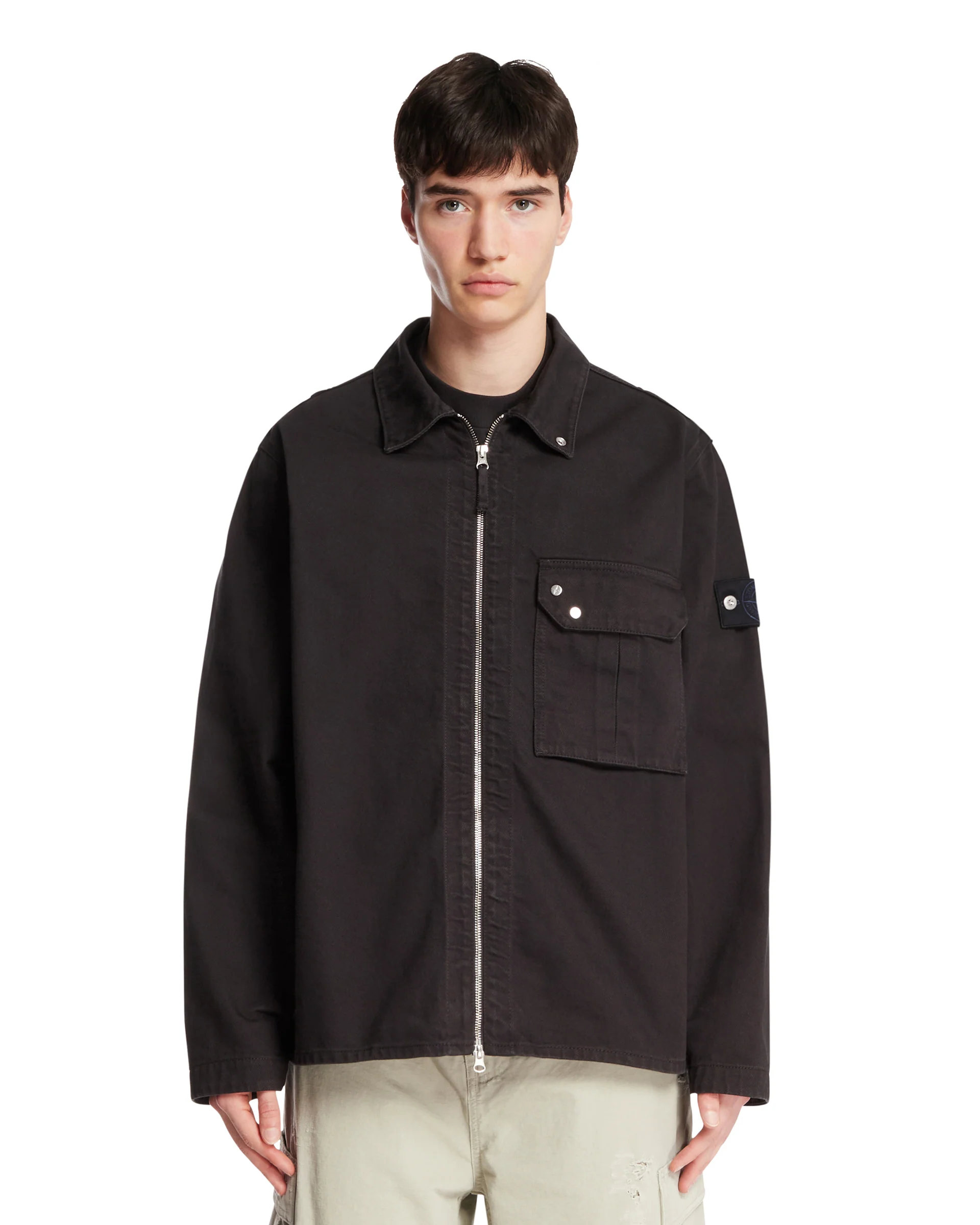 Giacca In Denim Con Zip Nera