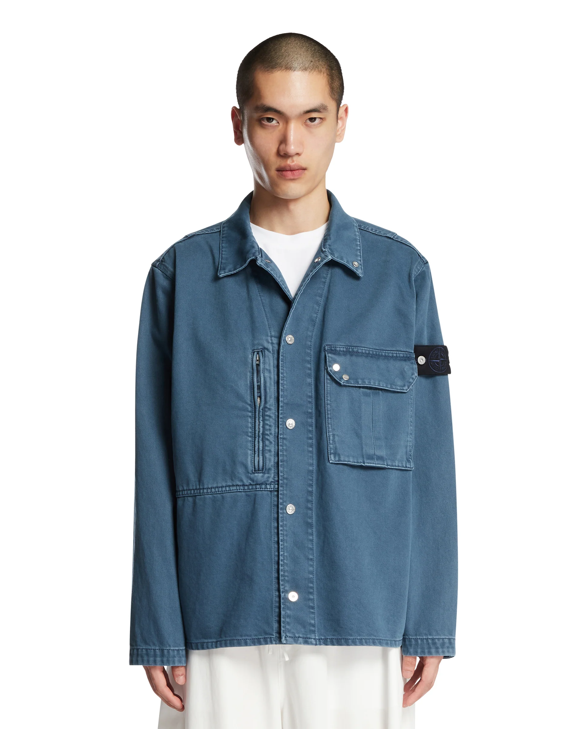 Overshirt In Denim di Cotone Blu