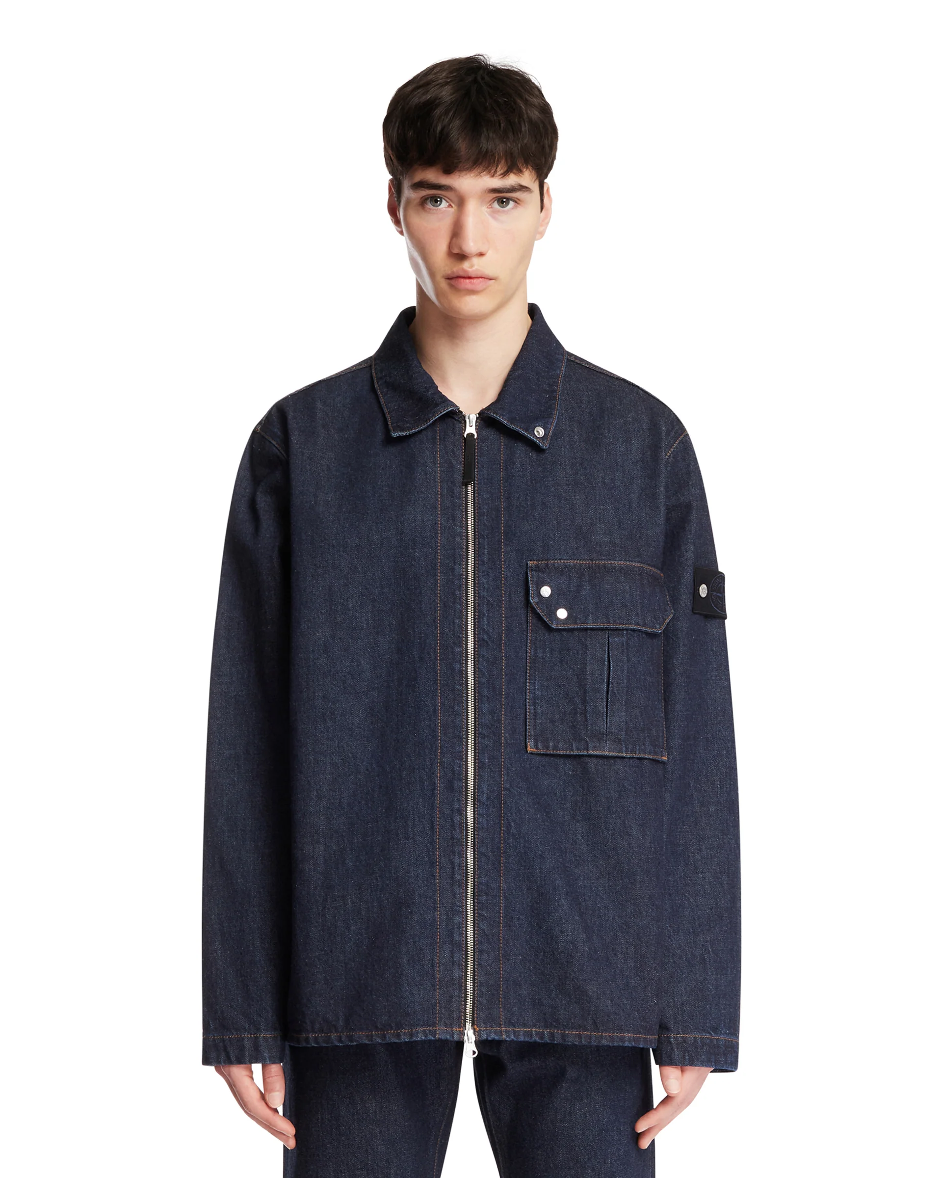 Giacca In Denim Con Zip Blu