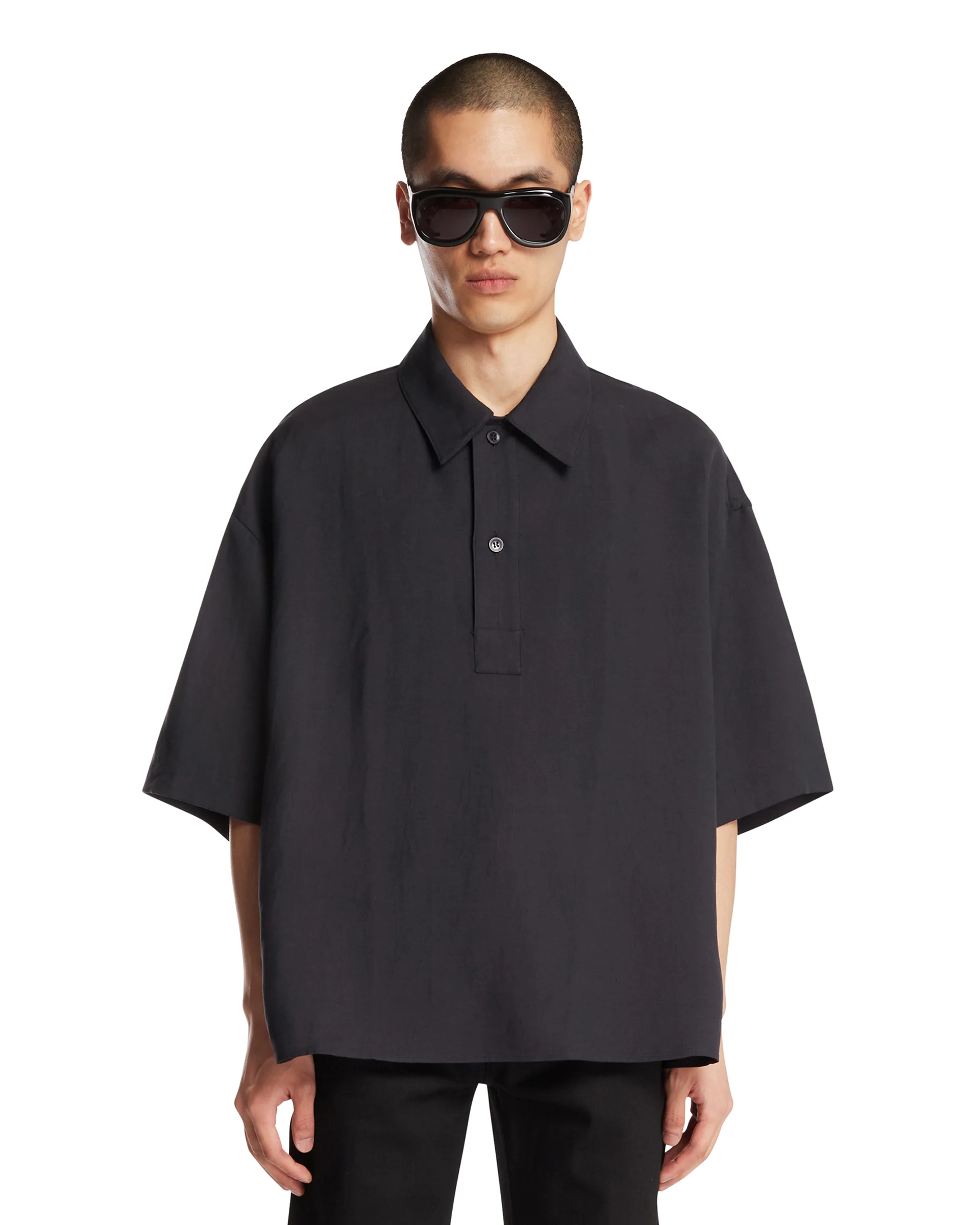 Camicia In Viscosa E Lino Blu