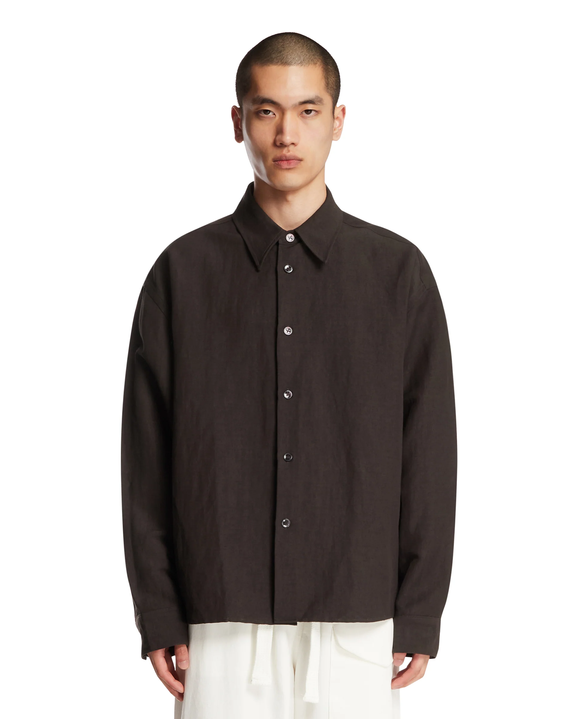 Overshirt In Lino E Lana Marrone