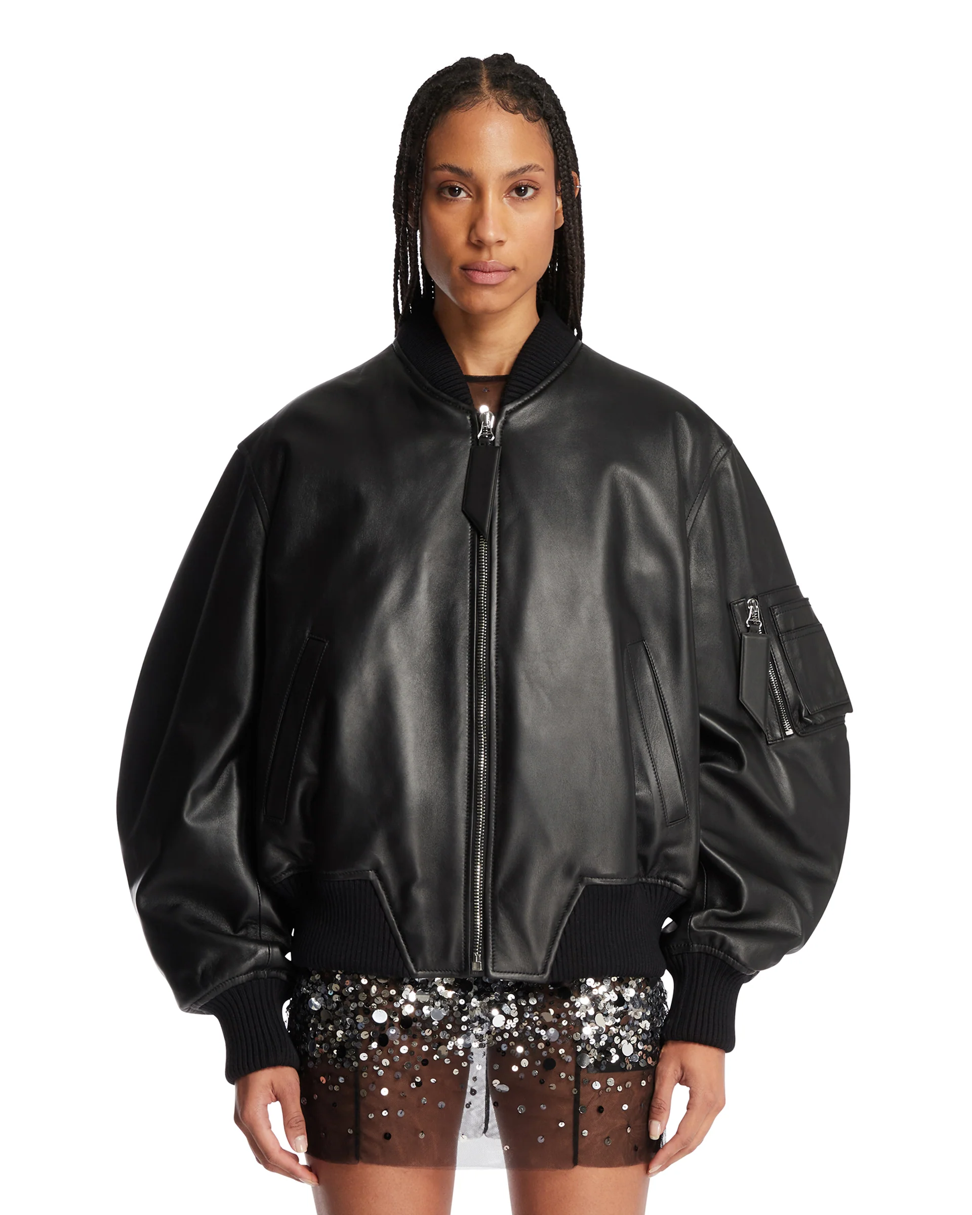 Bomber Oversize In Pelle Nero