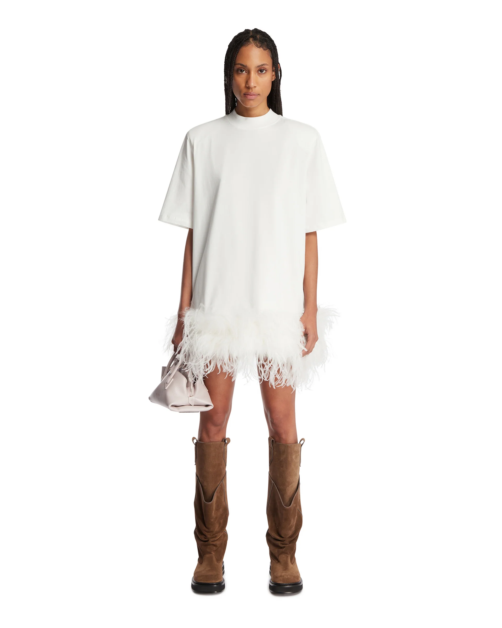 Abito T-Shirt Con Piume Bianco - Image 3