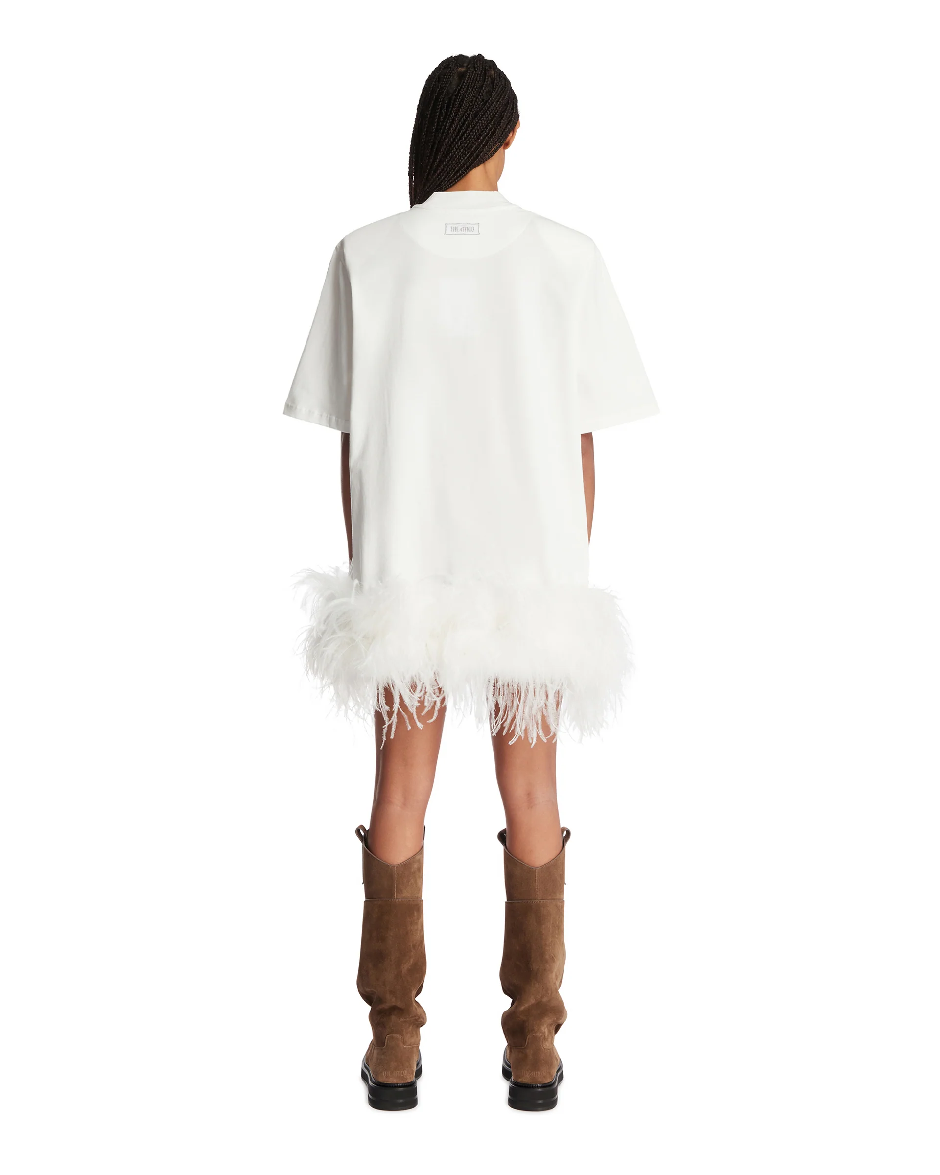 Abito T-Shirt Con Piume Bianco - Image 5