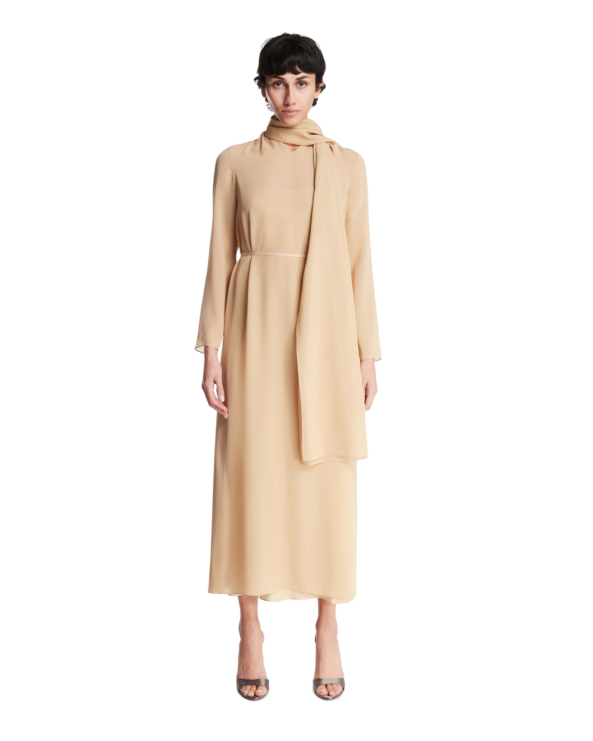 Abito Midi In Seta Beige