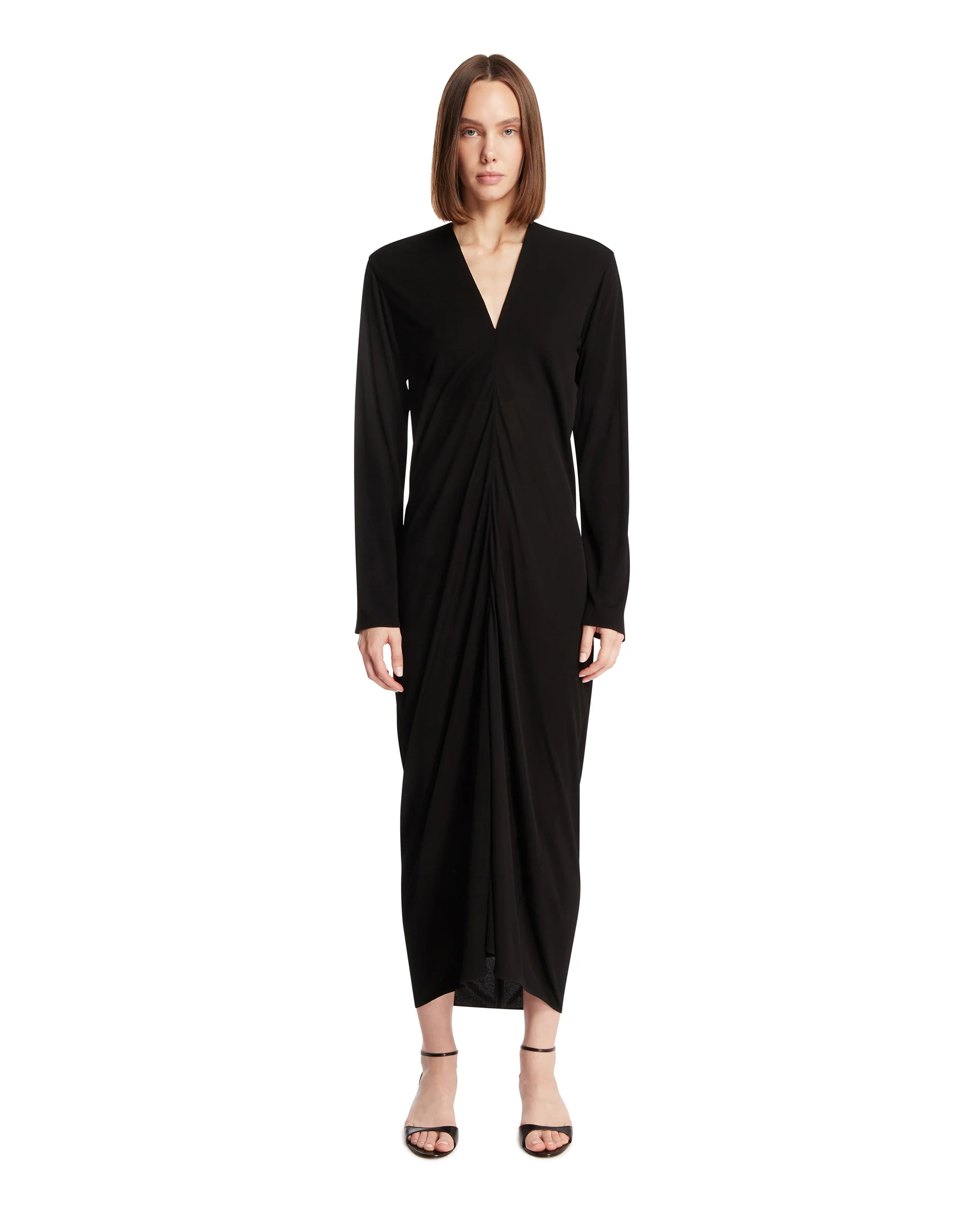 Abito Midi Con Scollo A V Nero