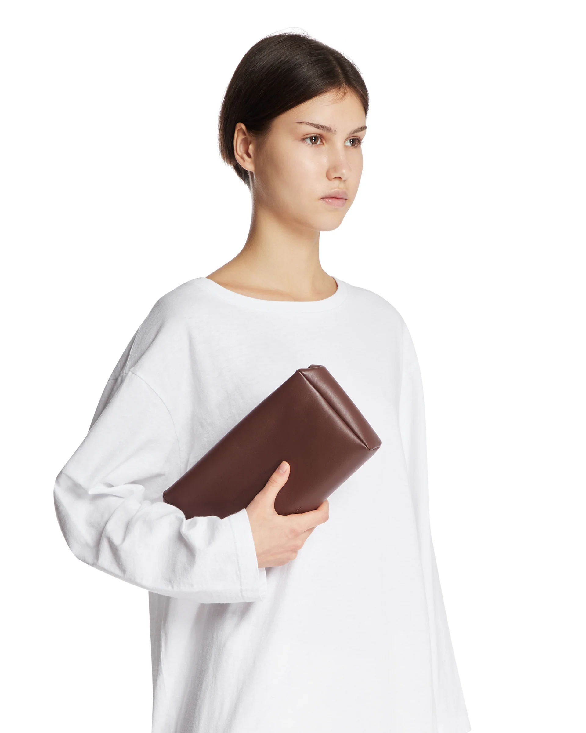 Clutch Compatta Quadrata in Pelle Marrone - Image 3