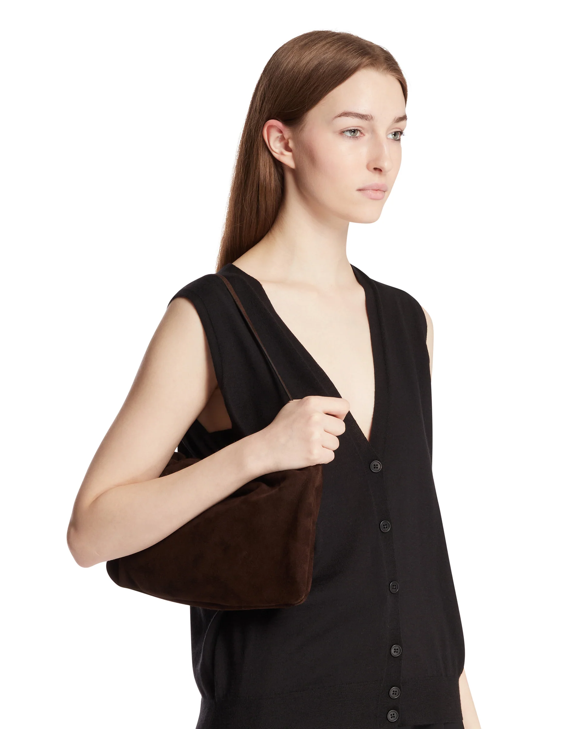 Clutch XL Bourse In Suede Marrone - Image 3