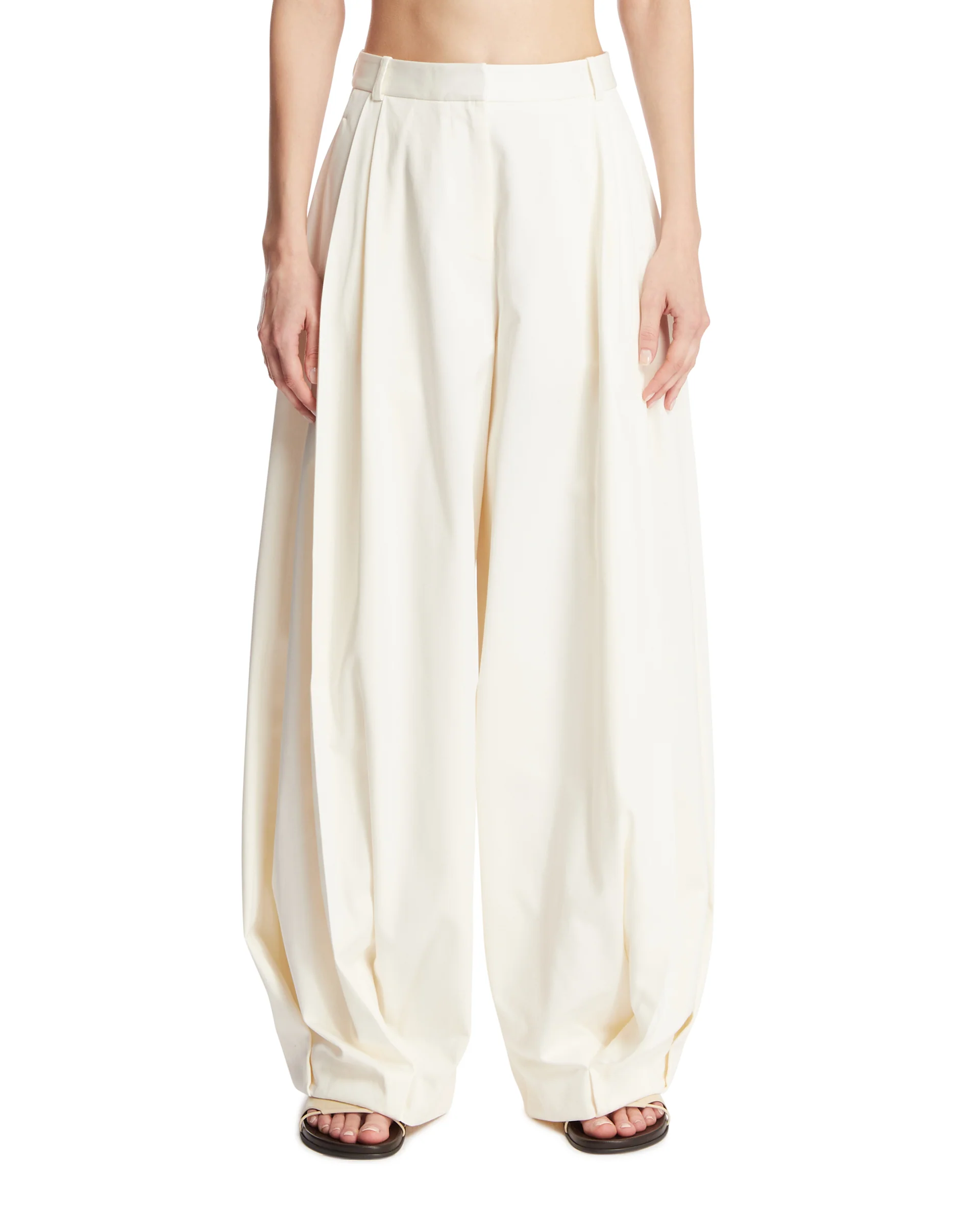 Pantaloni In Cotone E Seta Bianchi